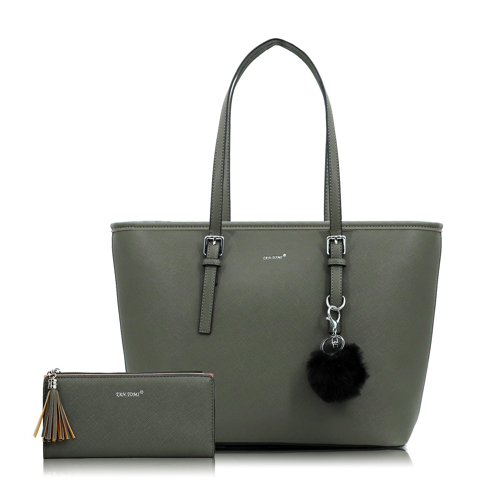 TAN.TOMI Shopper Handtasche Damen mit Geldbörse und Schlüsselanhänger, Groß Damen Handtasche, ​Geschenke für Frauen in schlichter Optik