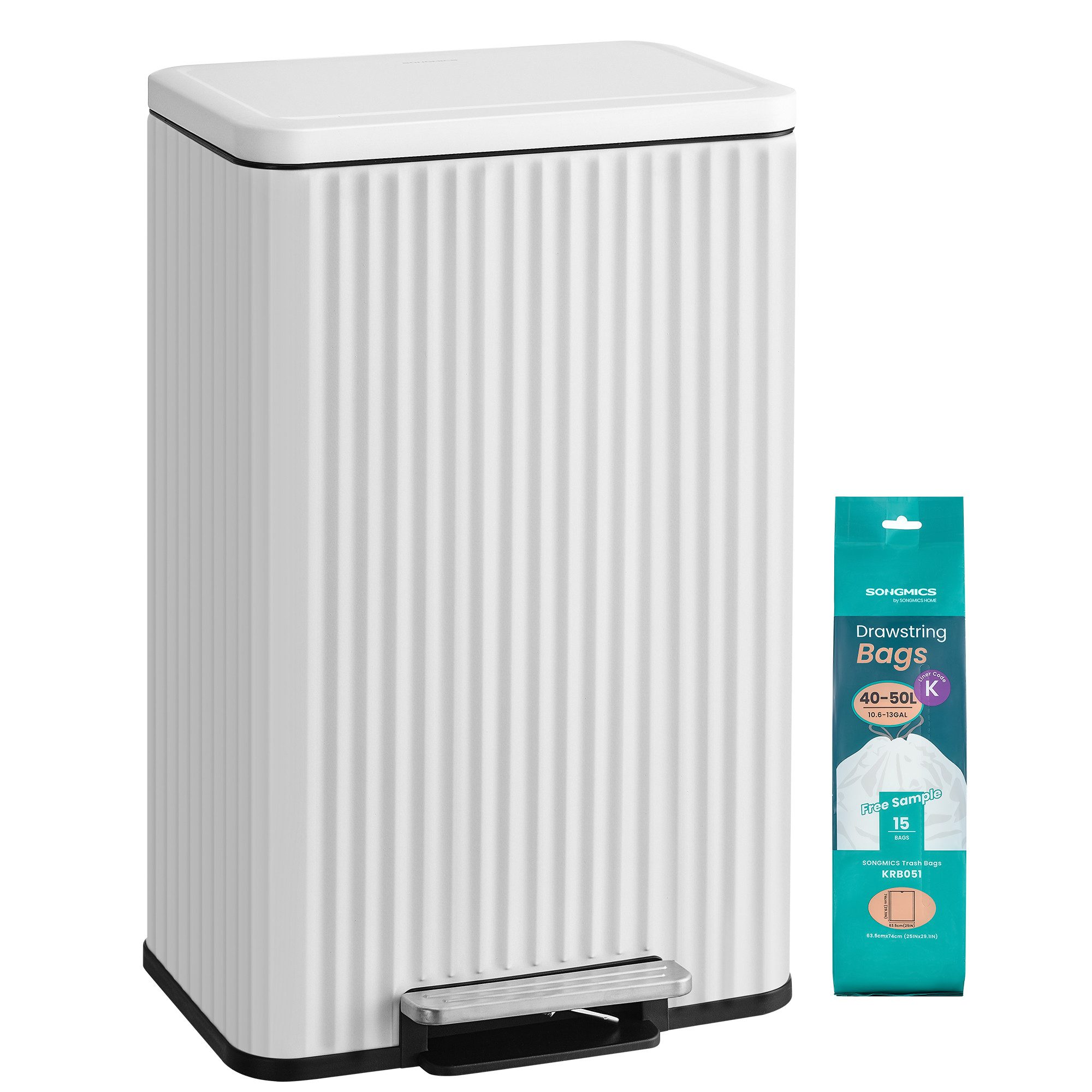 SONGMICS Mülleimer Mülleimer aus Stahl, Softclose, 50 LiterAbfalleimer für Küche