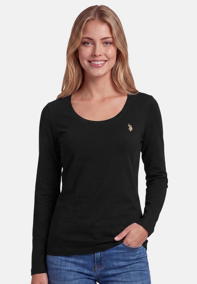 U.S. Polo Assn. Langarmshirt mit Rundhalsausschnitt und Stickereidetails Weiches Longsleeve mit elastischem Materialmix und bequemer Passform
