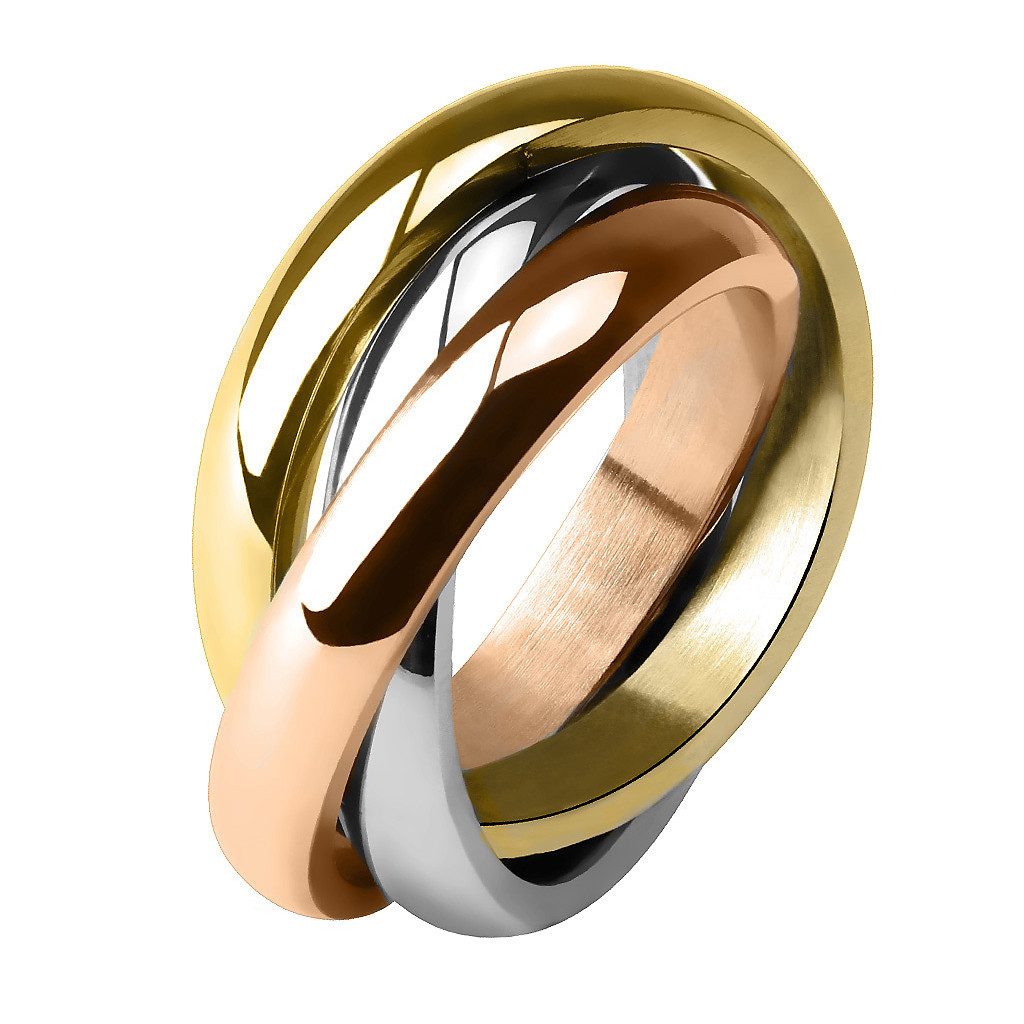 Taffstyle Fingerring Damenring vergoldet Tricolor Dreifach günstig online kaufen