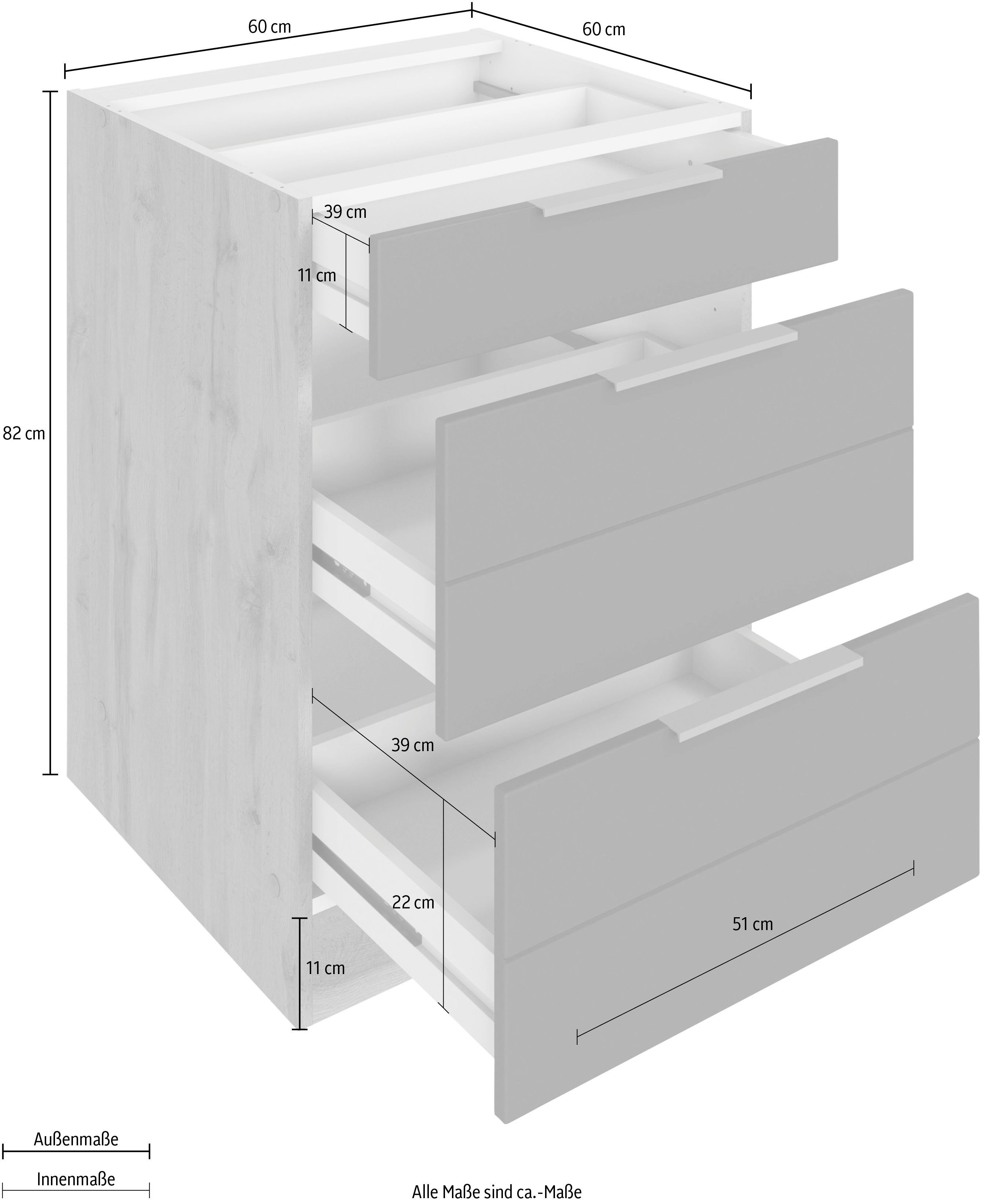 HELD MÖBEL Auszugsunterschrank Lisene cm wotaneiche 60 breit, Matt/wotaneiche Luhe weiß hochwertige | mit MDF-Fronten waagerechter