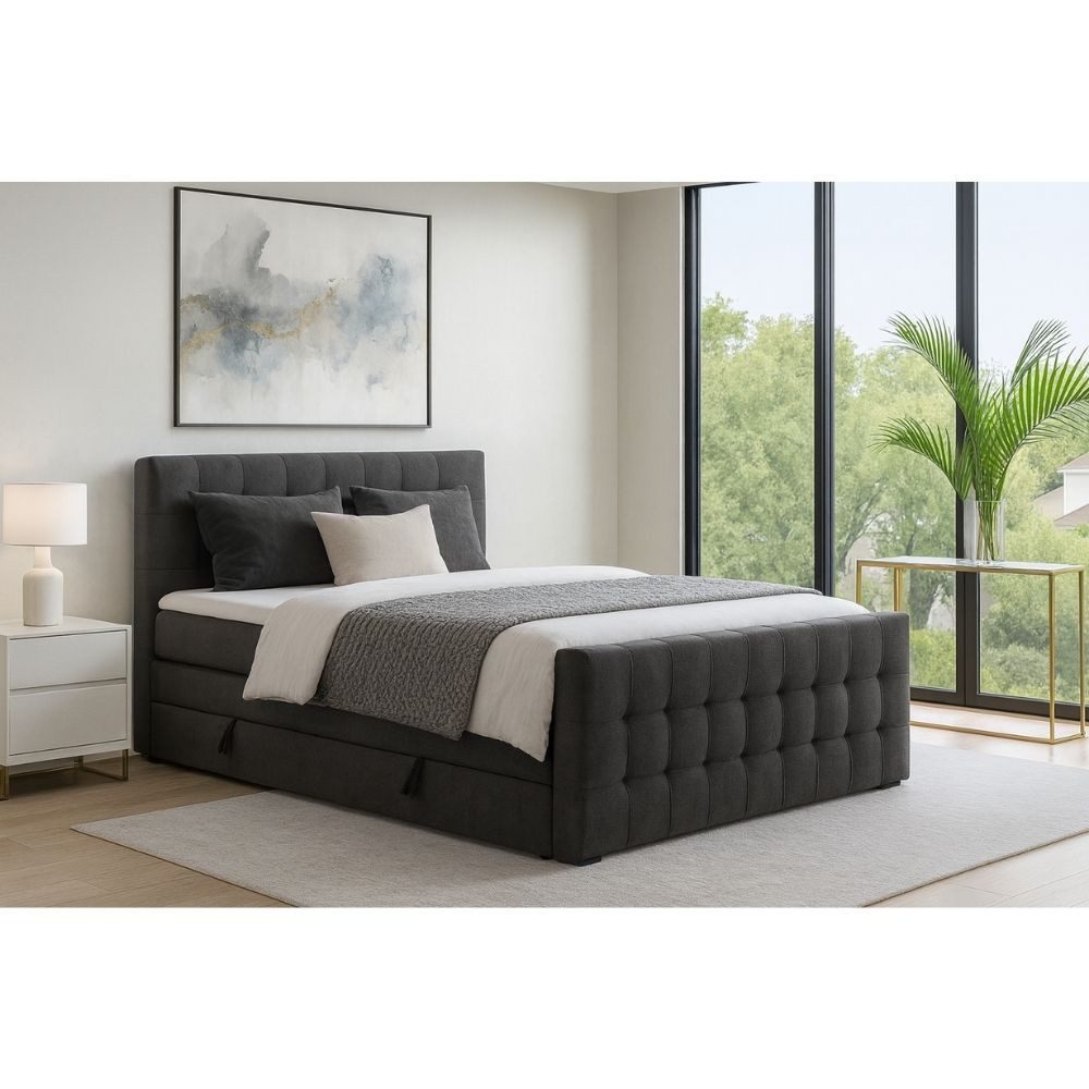 AN FURNITURE STORE Boxspringbett ROYAL mit Bettkasten, Topper, gepolstertes Kopfteil, Bonellmatratze, 120x200 Bett + Topper, Boxbett, 2 Bettkasten