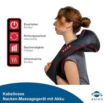 Axion Nacken-Massagegerät kabelloses Shiatsu-Massagegerät für Nacken, mit Infrarot-Wärmefunktion, Set 3-tlg., zur Nackenmassage, Rückenmassage, mit LiPo Akku und Ladegerät