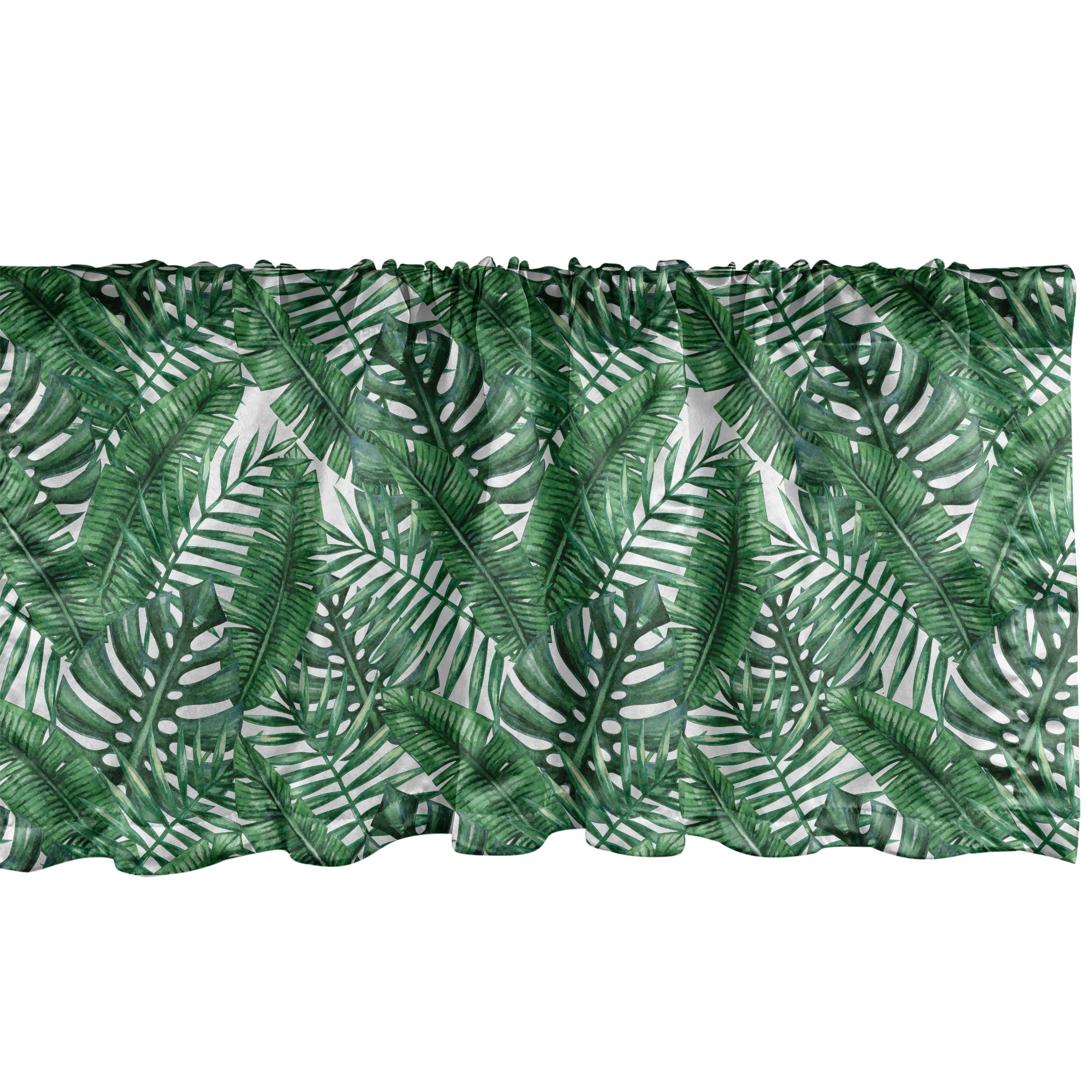 Scheibengardine Vorhang Stangentasche, mit Volant Schlafzimmer Abakuhaus, für Palmblatt Küche Microfaser, Dekor Aquarell-Dschungel