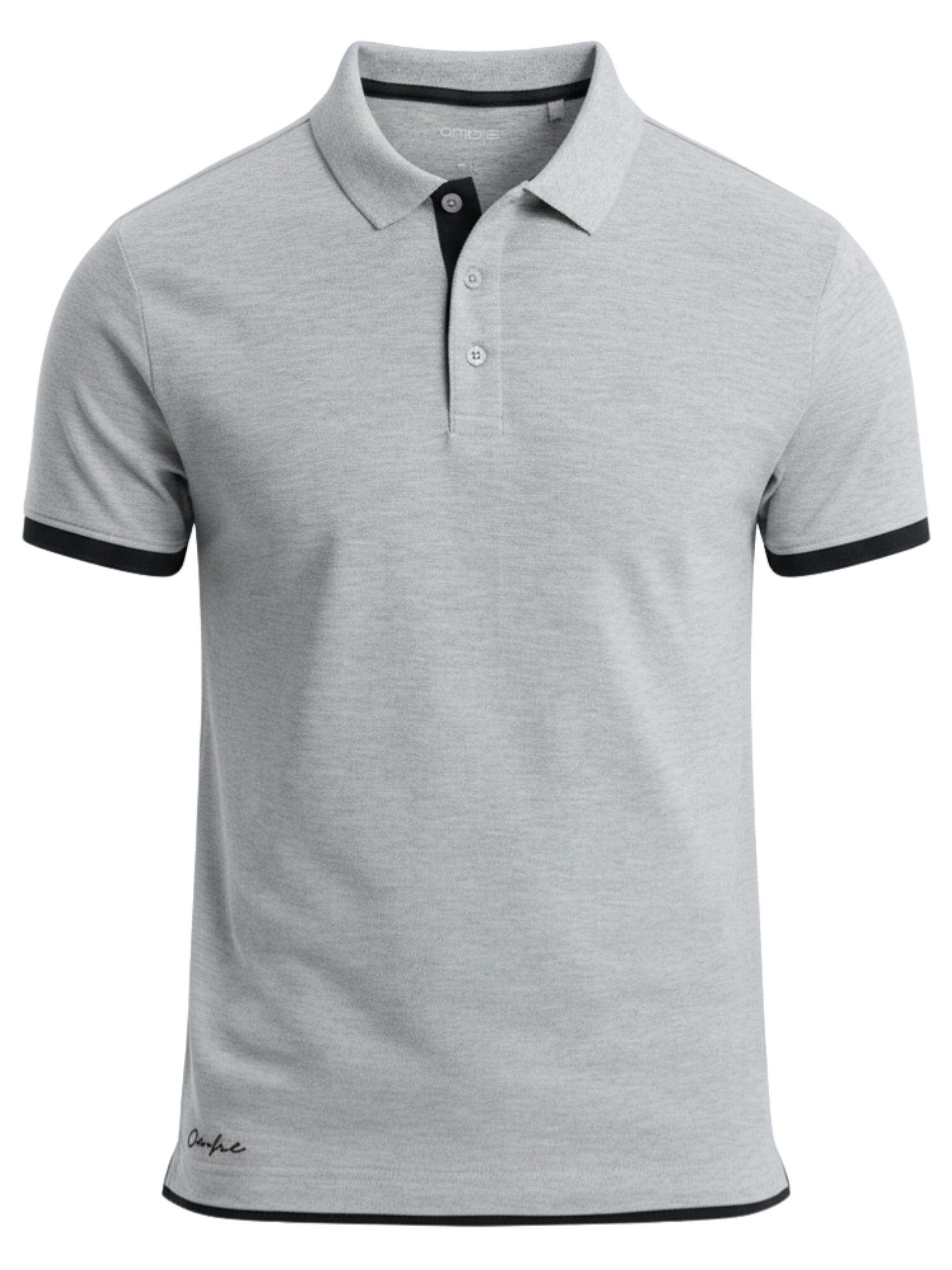 OMBRE Poloshirt Herren Poloshirt mit Kontrastbesatz Slim Fit Hellgrau L (1-tlg) in Unifarbe