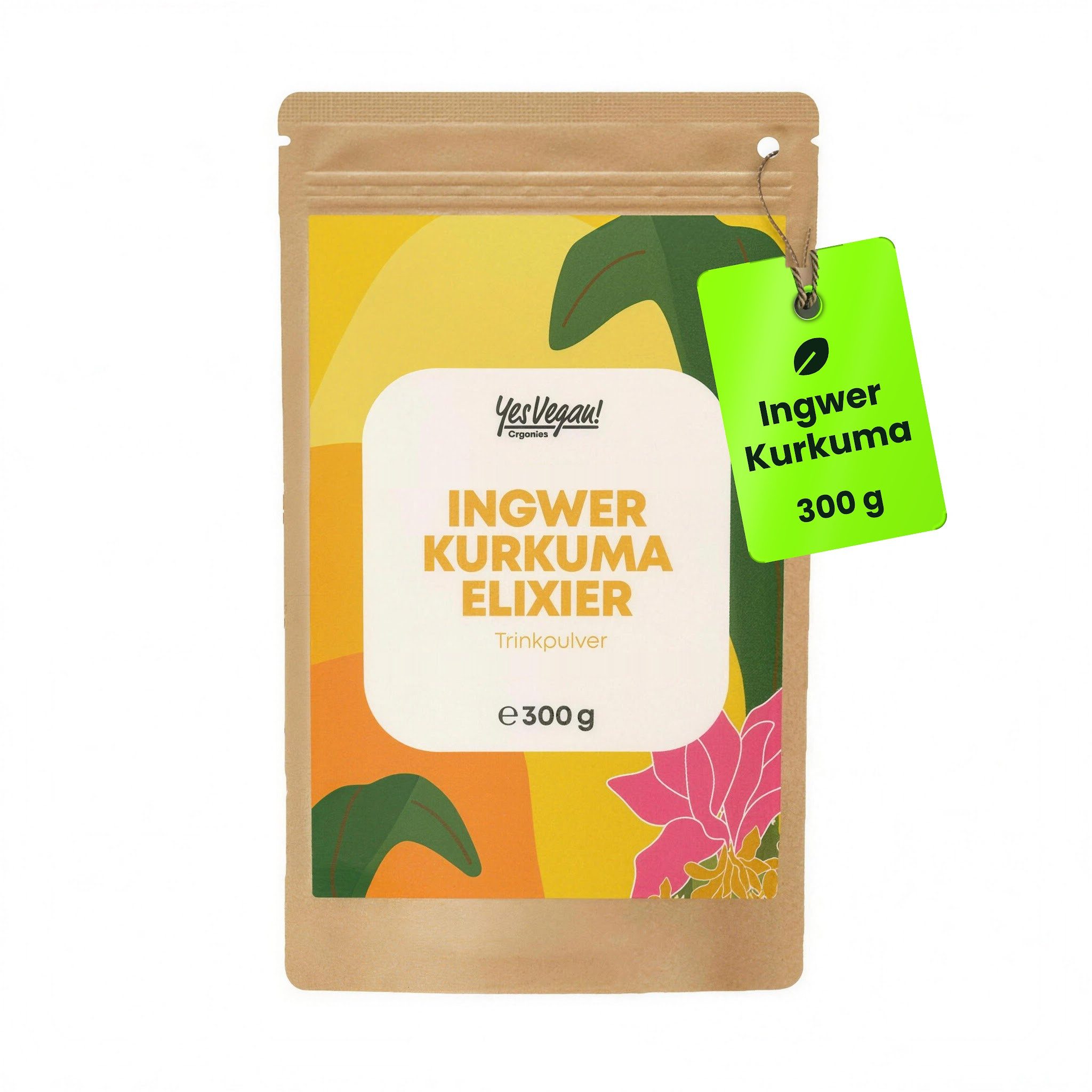 Yes Vegan Ingwer Shot mit Kurkuma für Goldene Milch & Tee Pulver, 300 g, vegan, laktosefrei, glutenfrei
