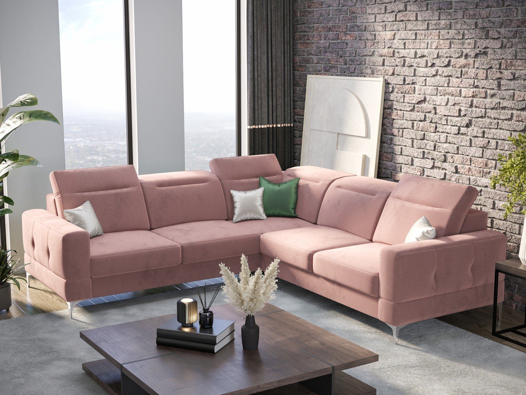 Möbel für Dich Ecksofa Malibu Max, mit Bettkasten, mit Schlaffunktion, Stoff- und Farbauswahl Veloursstoff Element 18 hellrosa