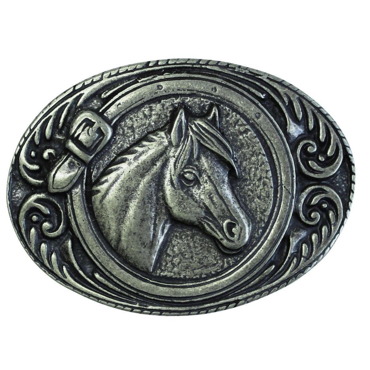 Gürtelschnalle Pferdekopf umrahmt 4,0 cm - Buckle Gürtelschließe Reitaccessoires 40mm