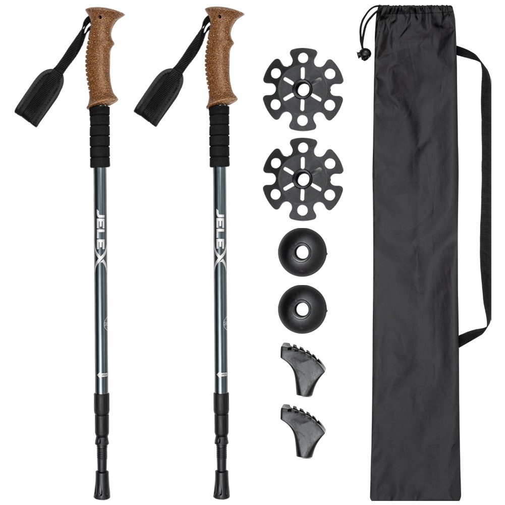 JELEX Nordic-Walking-Stöcke Walking Stöcke mit Korkgriffen, Stufenlos verstellbar, mit Antishock-Technologie