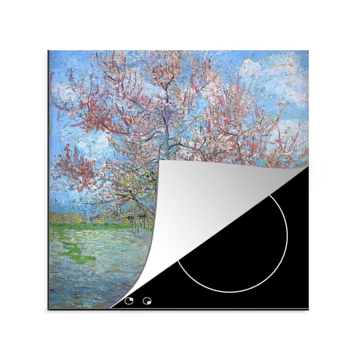 [Überraschender Preis] MuchoWow Herdblende-/Abdeckplatte Der rosa Pfirsichbaum Gogh, küche cm, für von Arbeitsplatte Vinyl, 78x78 Ceranfeldabdeckung, Vincent van Gemälde (1 - tlg)