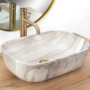 wohnwerk.idee Aufsatzwaschbecken Waschbecken Marmor Naturstein Belinda Ash 46x33 cm