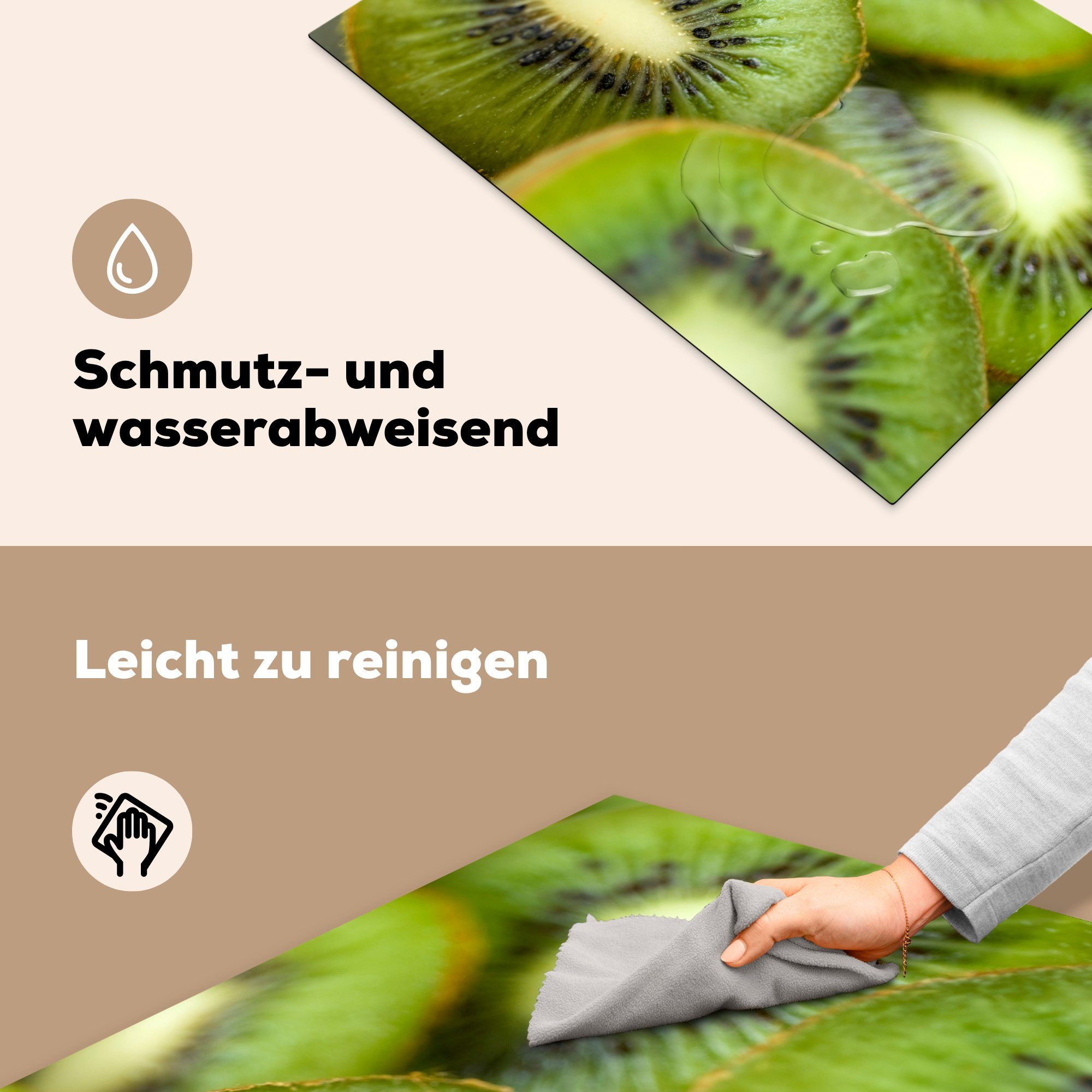 Kiwi die (1 - Schutz für - Vinyl, küche, Herdblende-/Abdeckplatte Grün tlg), 81x52 cm, MuchoWow Ceranfeldabdeckung Obst, Induktionskochfeld