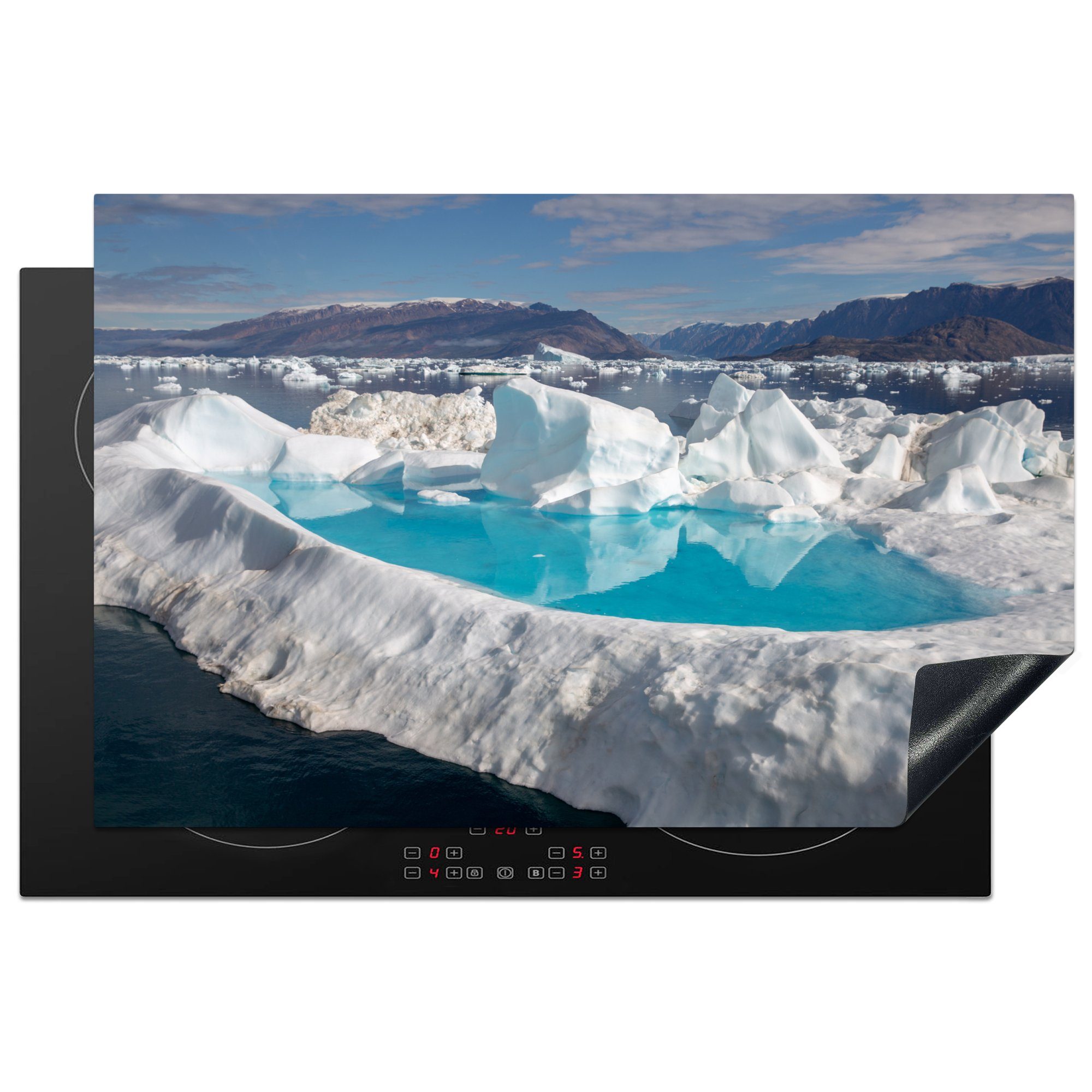 MuchoWow Herdblende-/Abdeckplatte Eisberge, Grönland, Vinyl, (1 tlg), 81x52 cm, Induktionskochfeld Schutz für die küche, Ceranfeldabdeckung