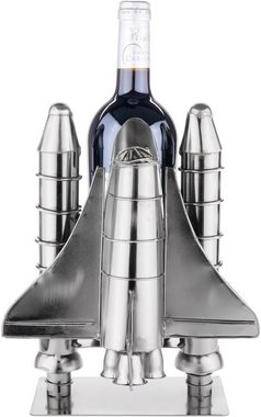 BRUBAKER Weinflaschenhalter Raketenstart - Space Shuttle Metall Skulptur, (Silber Metallfigur mit Grußkarte, 1-St., Weingeschenk für Raumfahrt und Weltall Fans), Flaschenständer Rakete Raumfähre Weinhalter
