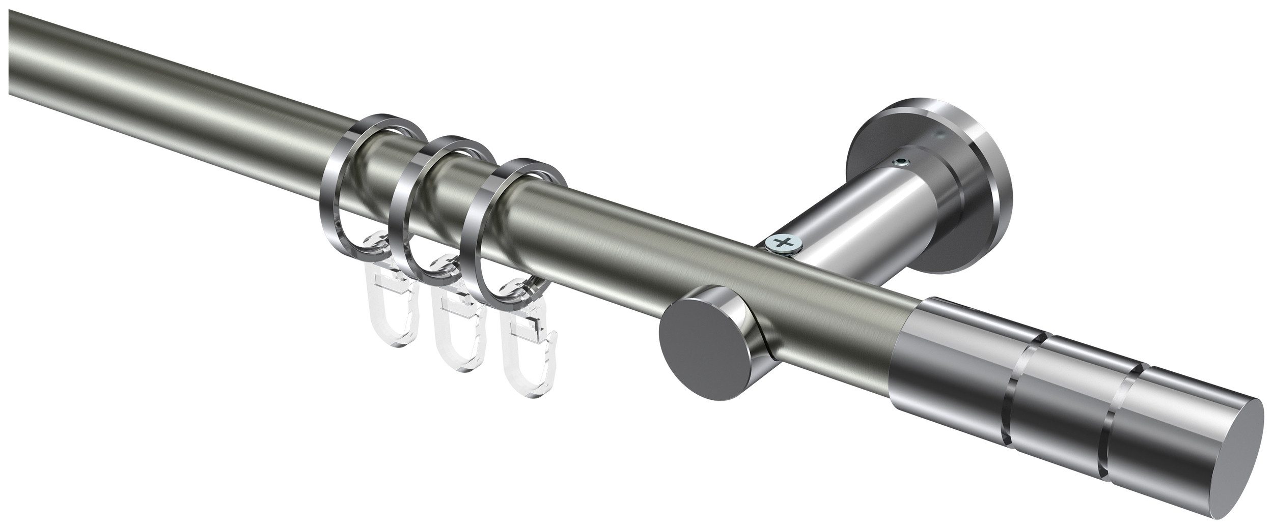 INTERDECO Gardinenstange Platon Elanto, Ø 20 mm, 1-läufig, Fixmaß, kürzbar, Wandmontage, Deckenmontage, Metall, Edelstahl-Optik / Chrom / Bicolor