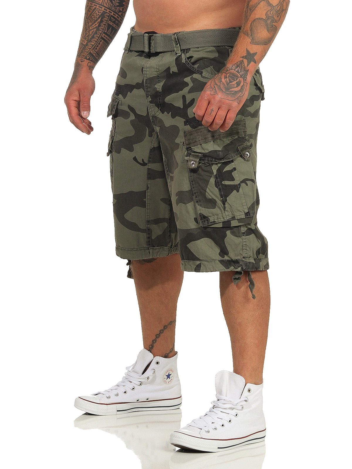 Cargoshorts Herren hellgrau Geographical Norway / PANORAMIQUE Shorts, (mit camouflage Shorts Gürtel) abnehmbarem Hose, kurze unifarben