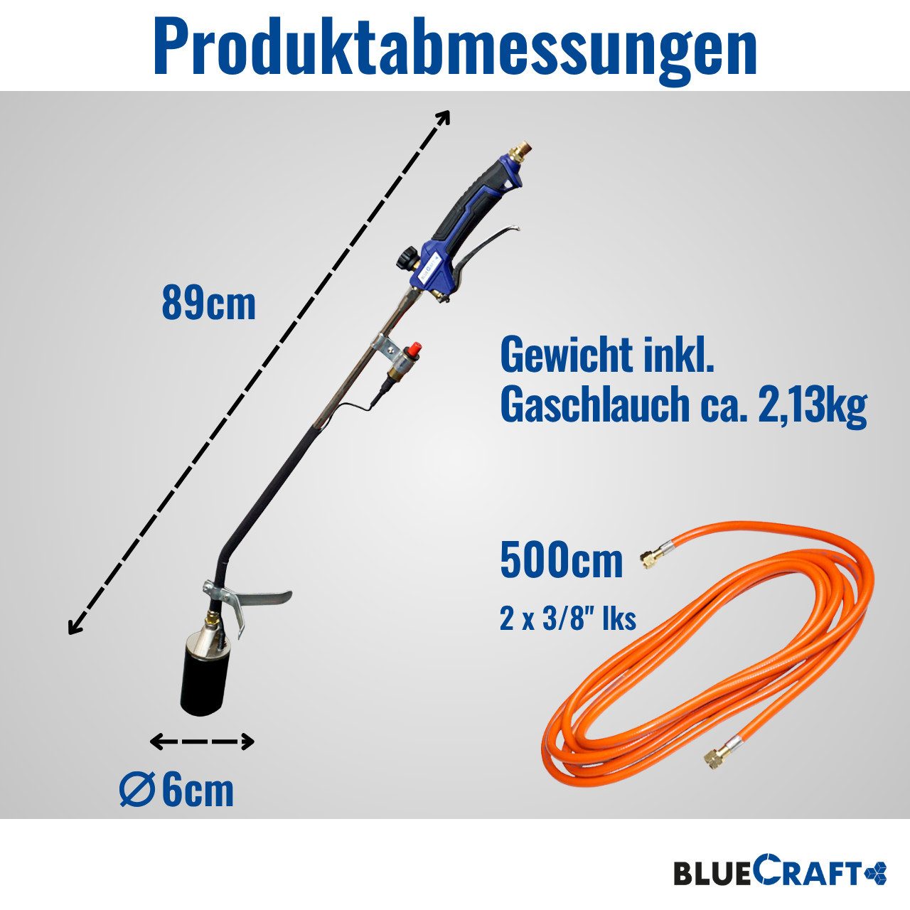 BlueCraft Unkrautbrenner Abflammgerät Unkraut Gasbrenner Unkrautvernichter, (für Teerarbeiten, Unkrautbeseitigung Druckminderer), Gas 69 kW mit Gasdruckregler Druckminderer