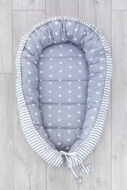 Loolay Bettnestchen Grau Baumwolle BABYNEST Babykokon Neugeborene Babyaustattung SET, (Kuschelnest Reisebett SOLO/ o. im Geschenk SETS, 1-tlg., 100% BAUMWOLLE Sterne/ Streifenmuster GRAU Nestchen von LOOLAY), 100% Europäische Stoffe und Kleinserien-Nähen !