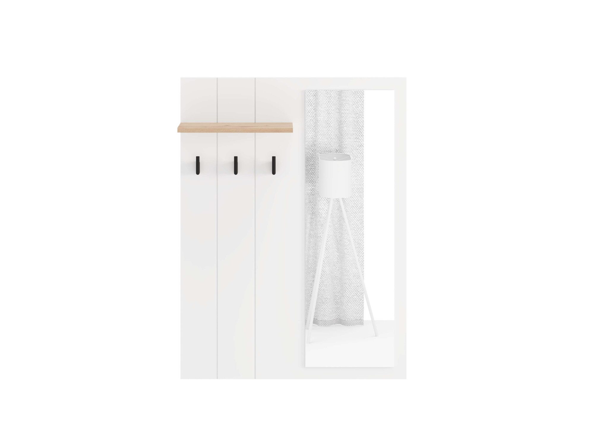 Home affaire Garderobenpaneel Bedford, Wandregal Wandpaneel, Wandgarderobe praktisch & stillvoll, mit 3 Kleiderhaken, Spiegel und Ablage für Accessoires, Breite – Bild 4 von 5