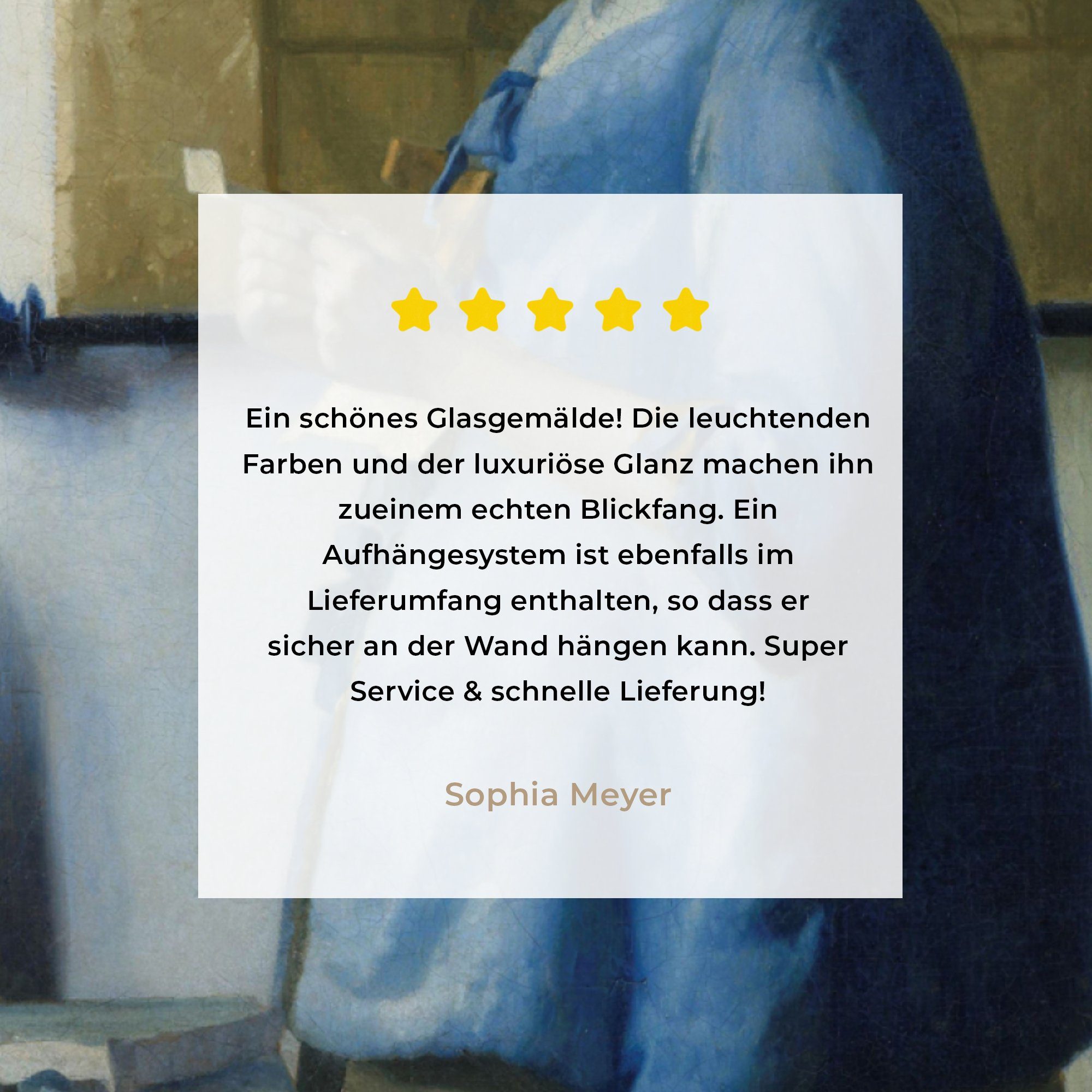 Vermeer, Glasbilder Bilder Foto - MuchoWow Brief in auf - Johannes - Wanddekoration einen - Frau Gemälde St), Glas liest Wandbild (1 Glas auf von Acrylglasbild Blau