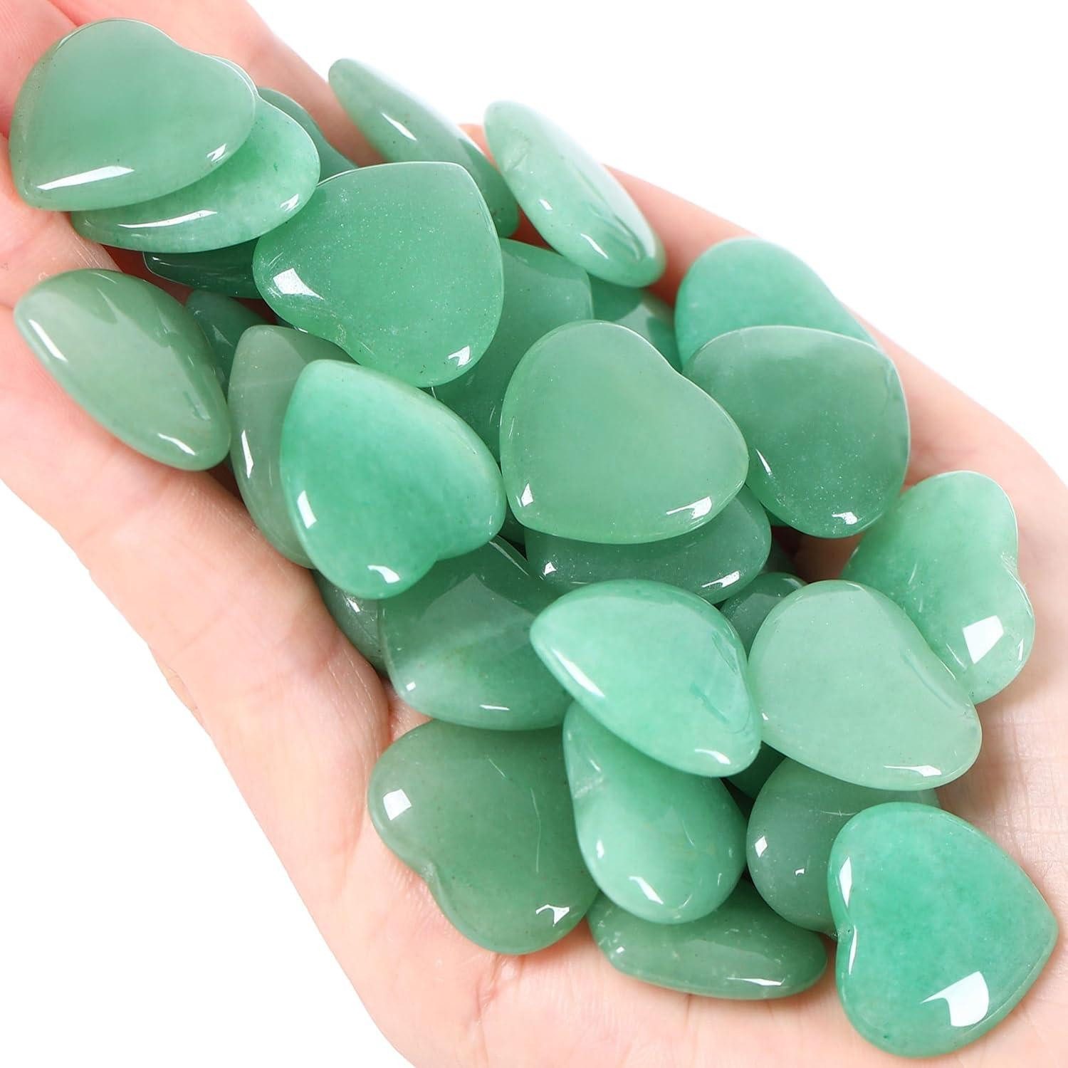 Edelstein 20er Set Grün Aventurin Herzsteine Heilkristalle Chakra Meditation