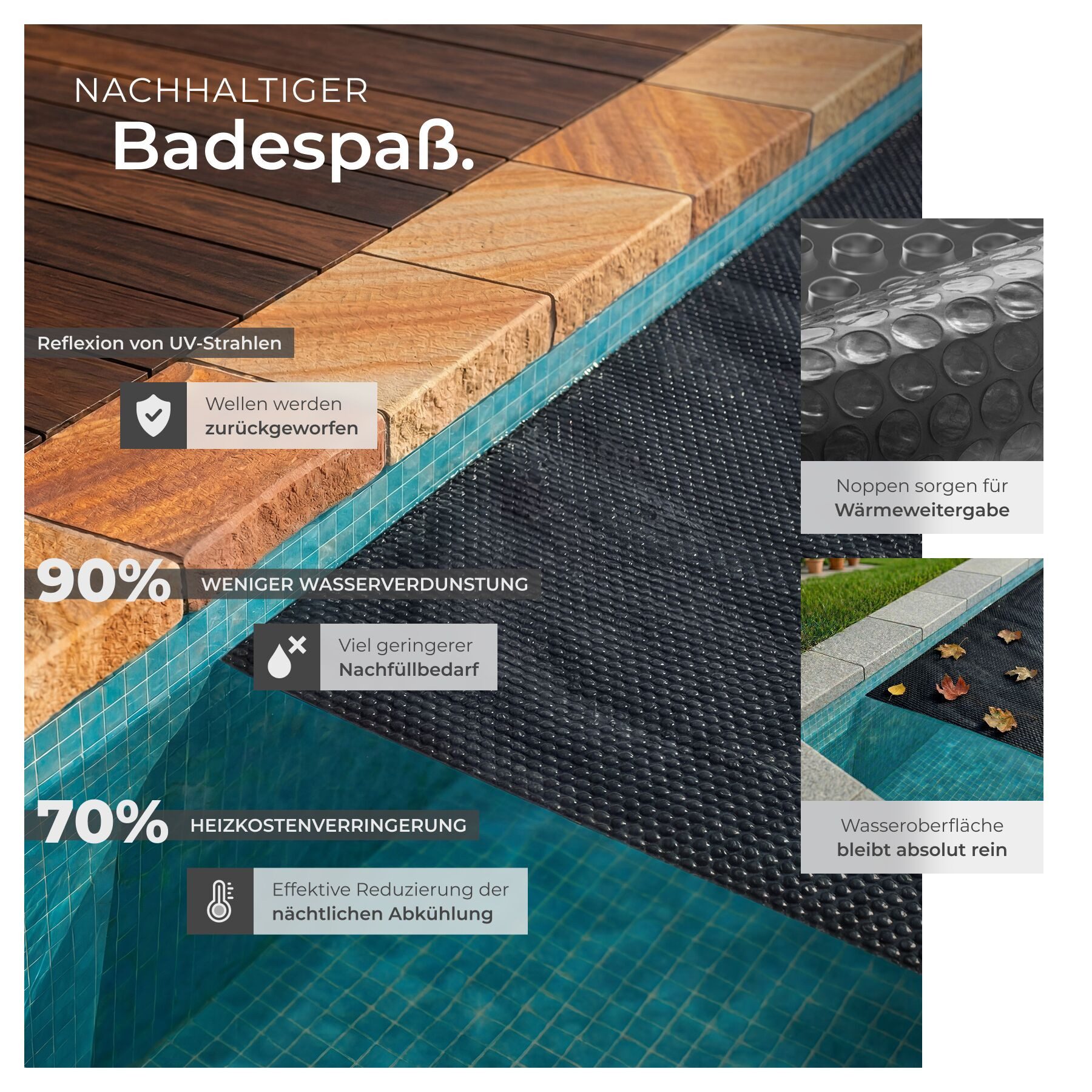 tectake Pool-Abdeckplane Solorientalischdeckung - leichte, zuschneidbare Schutzfolie (Poolabdeckung, in schwarz), Effiziente Wassererwärmung durch Solarfolie