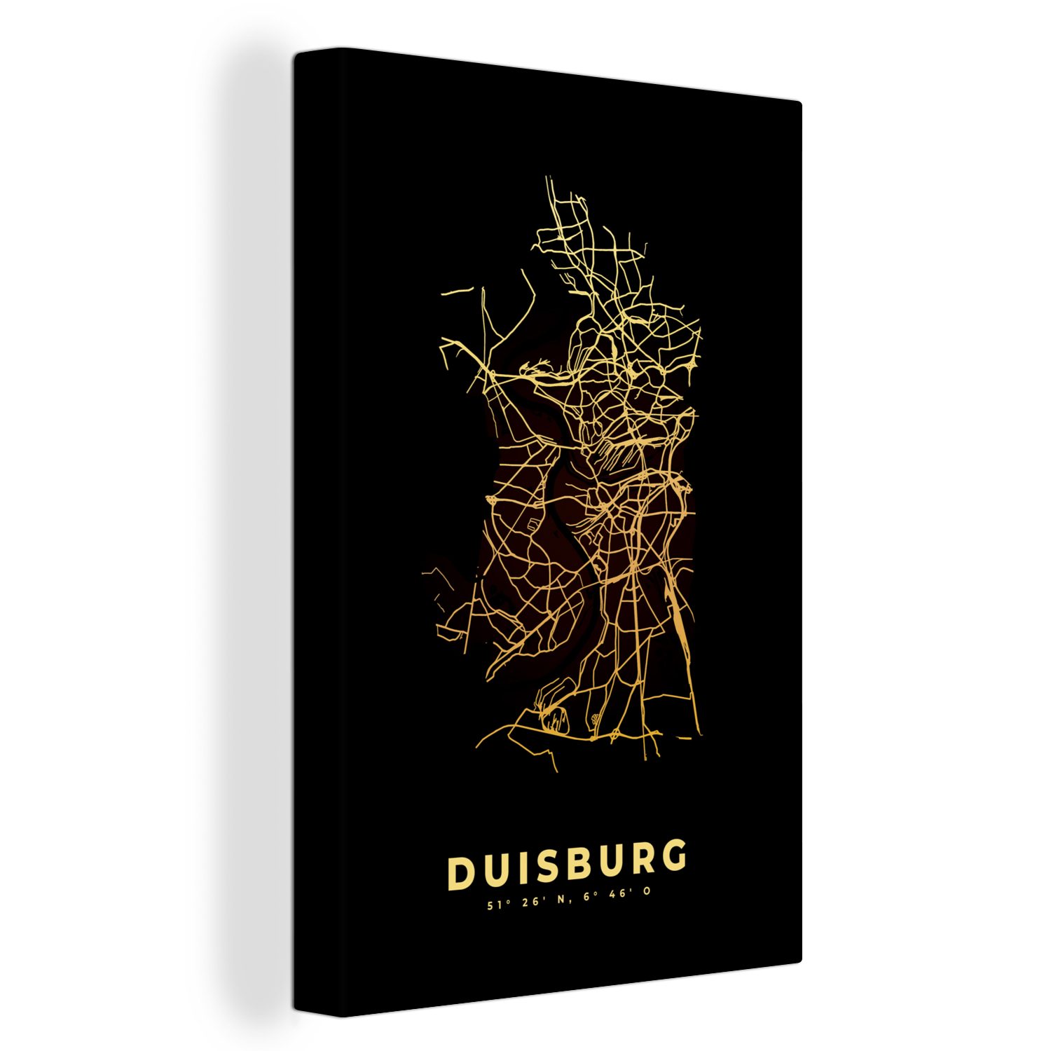 OneMillionCanvasses® Leinwandbild Duisburg - Karte - Gold - Stadtplan, (1 St), Leinwandbild fertig bespannt inkl. Zackenaufhänger, Gemälde, 20x30 cm
