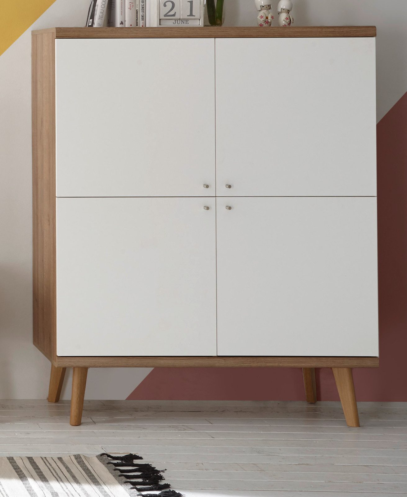 Furn.Design Highboard Helge (Anrichte in weiß und Eiche Riviera, 107 x 134 cm), skandinavisches Design