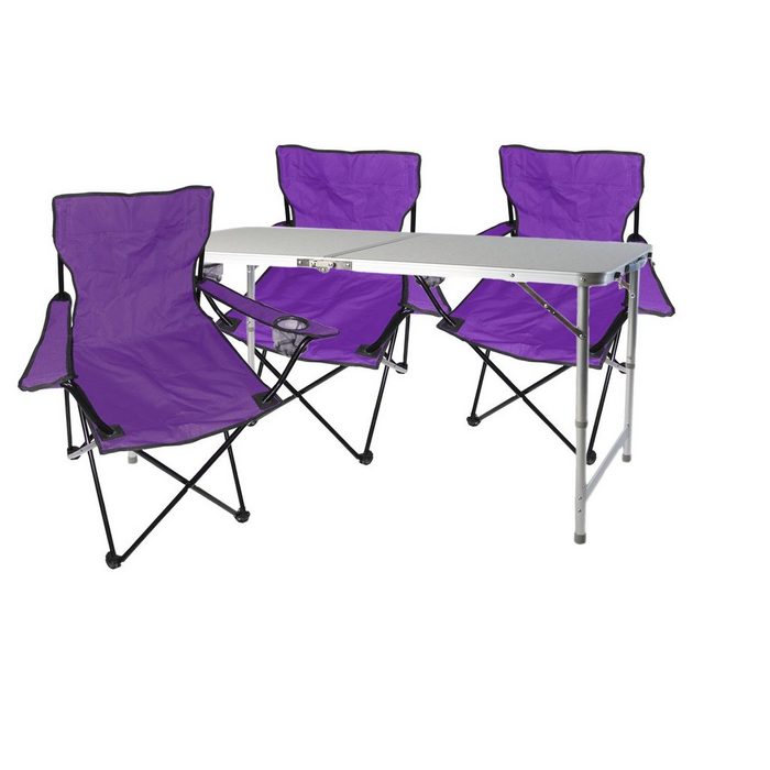 Mojawo Essgruppe 4-teiliges Campingmöbel Set lila Tisch höhenverstellbar +Stühle mit Tasche