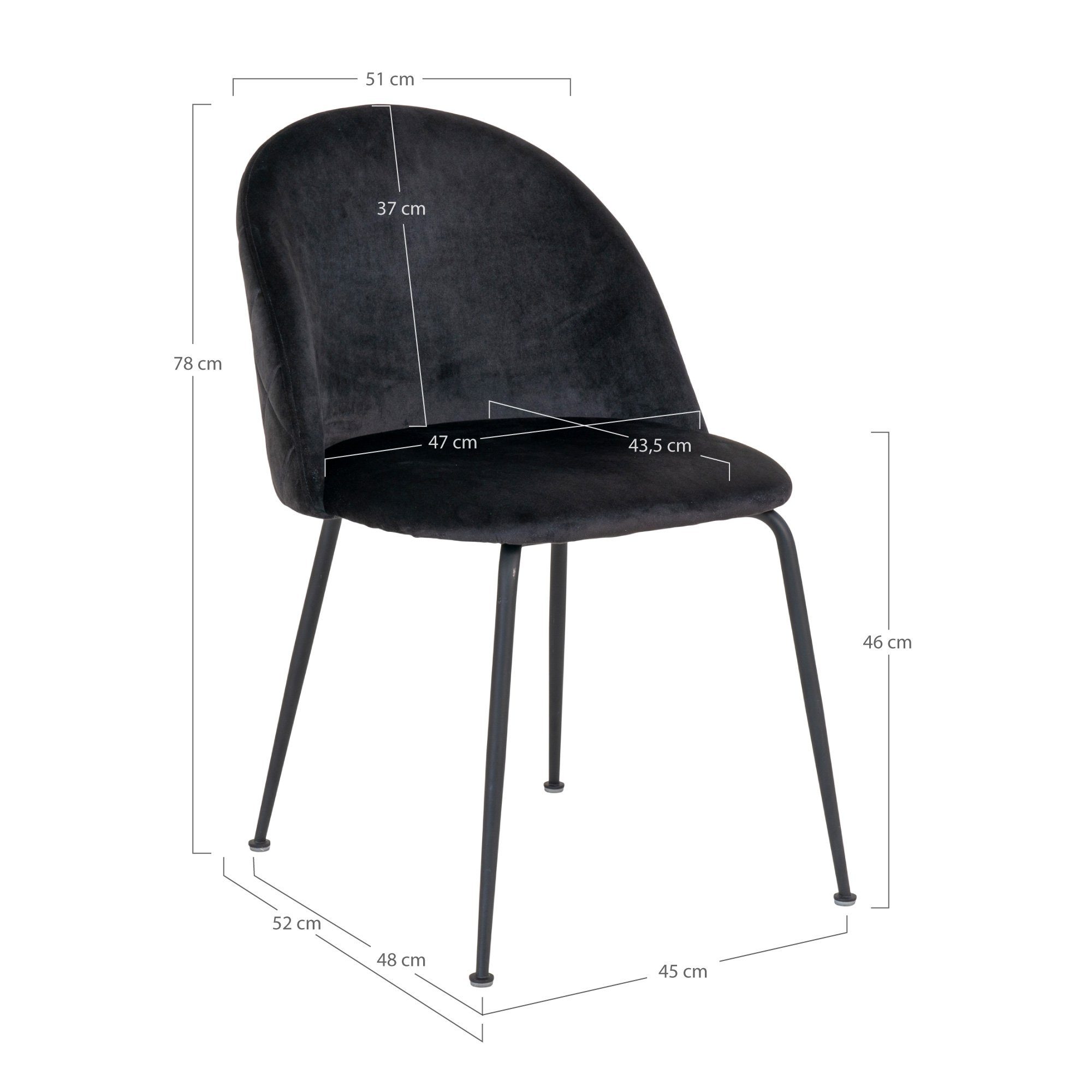 Samt (2er Eleganter Set) LebensWohnArt GENF schwarz Stuhl Stuhl