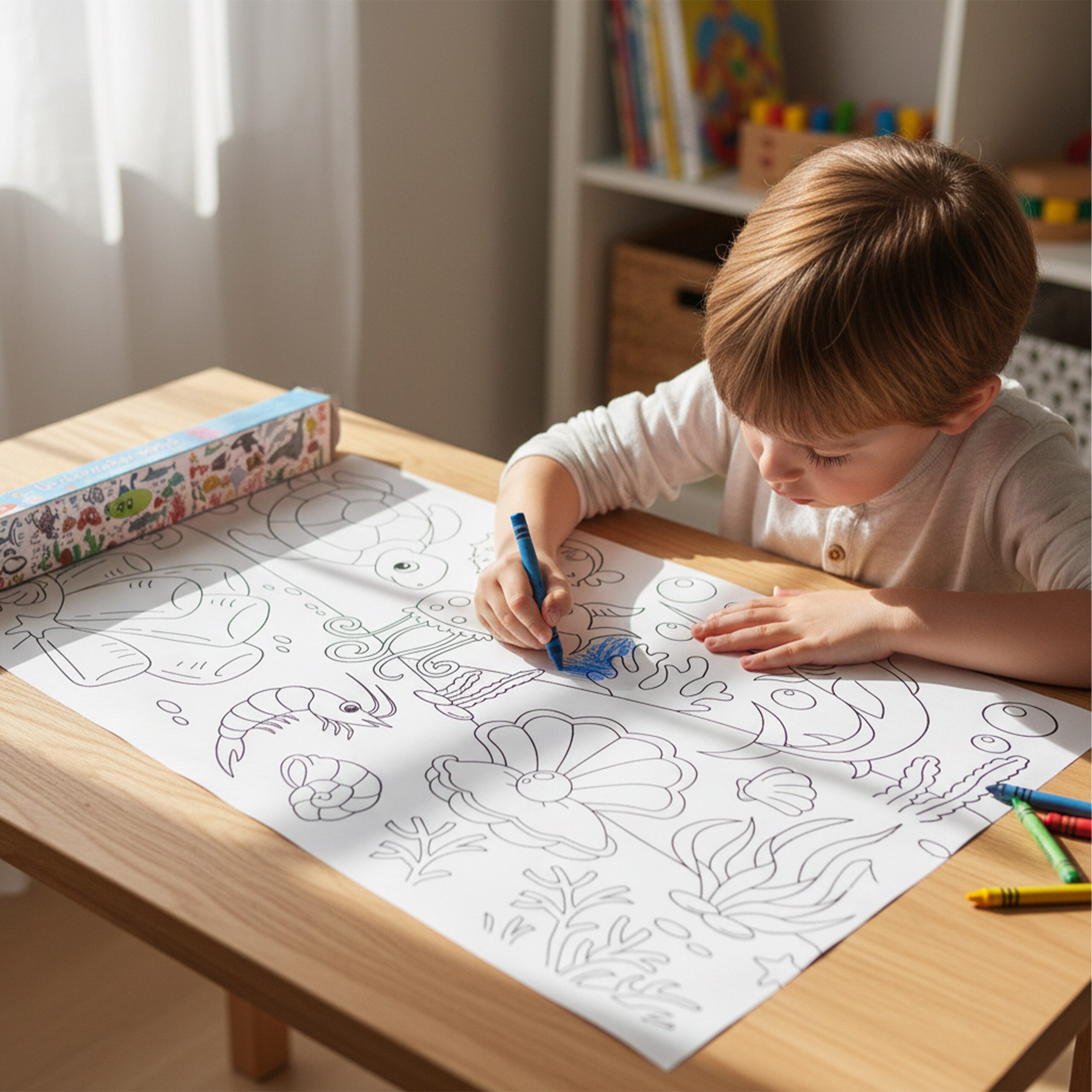 relaxdays Malvorlage Ausmaltischdecken für Kinder 2er Set 3 m (2er Set), Sea Life