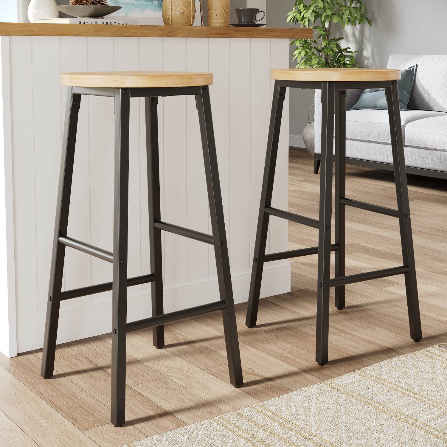 ANYSUN Barhocker 2er set Höhenverstellbar mit 2 Fußstütze,Verstellbare rutschfeste Füße (Set, 2 St., 2-Set), Barstuhl mit Metallrahmen,30×30×63cm,150kg Tragfähigkeit für Küchen