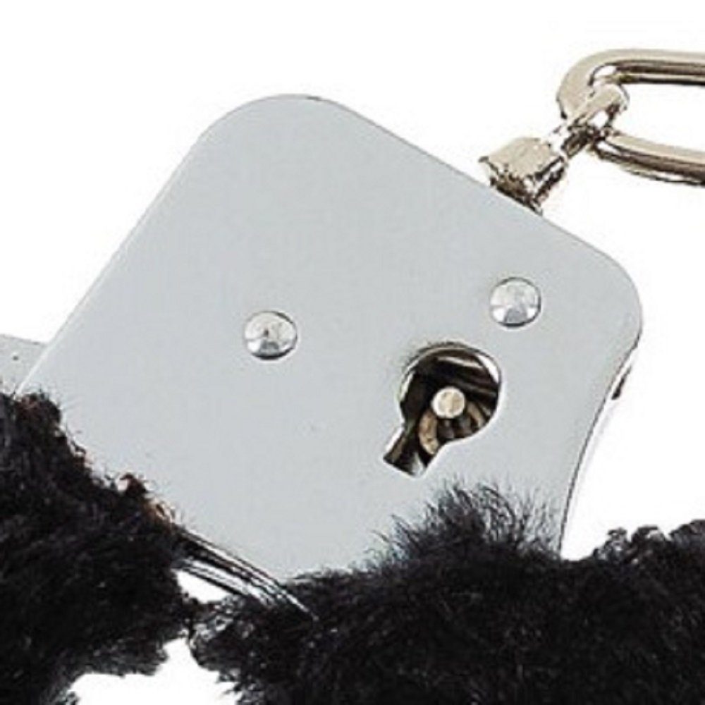 MFH Handschellen schwarz chrom, in 2 Handschellen, Schlüssel, Fellüberzug mit