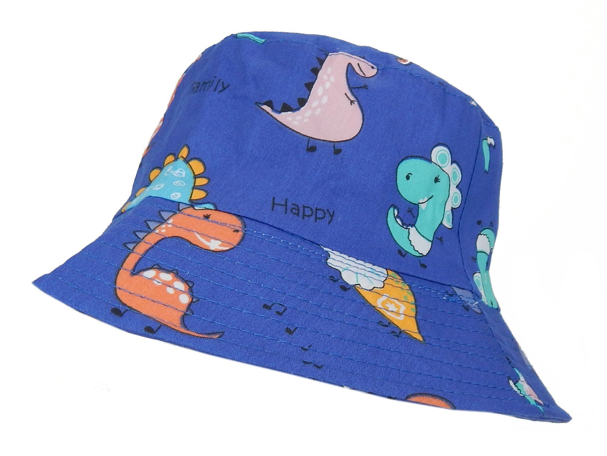 Ella Jonte Sonnenhut blau mit Dinos 52 und 54 cm mit Zugband Baumwolle