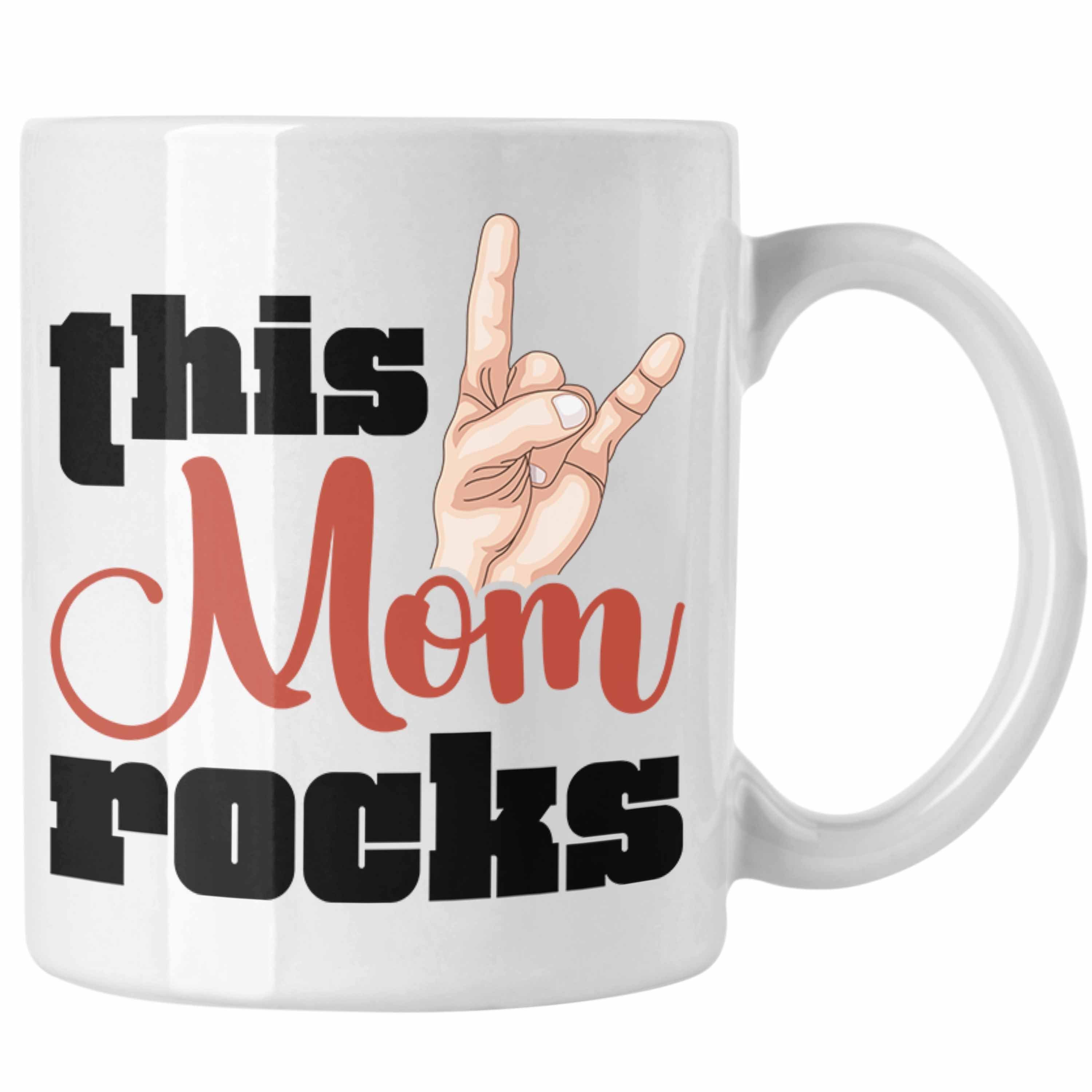 Trendation Tasse Trendation - This Mom Rocks Lustige Tasse Mama Rockn Roll Geschenkidee Weiss