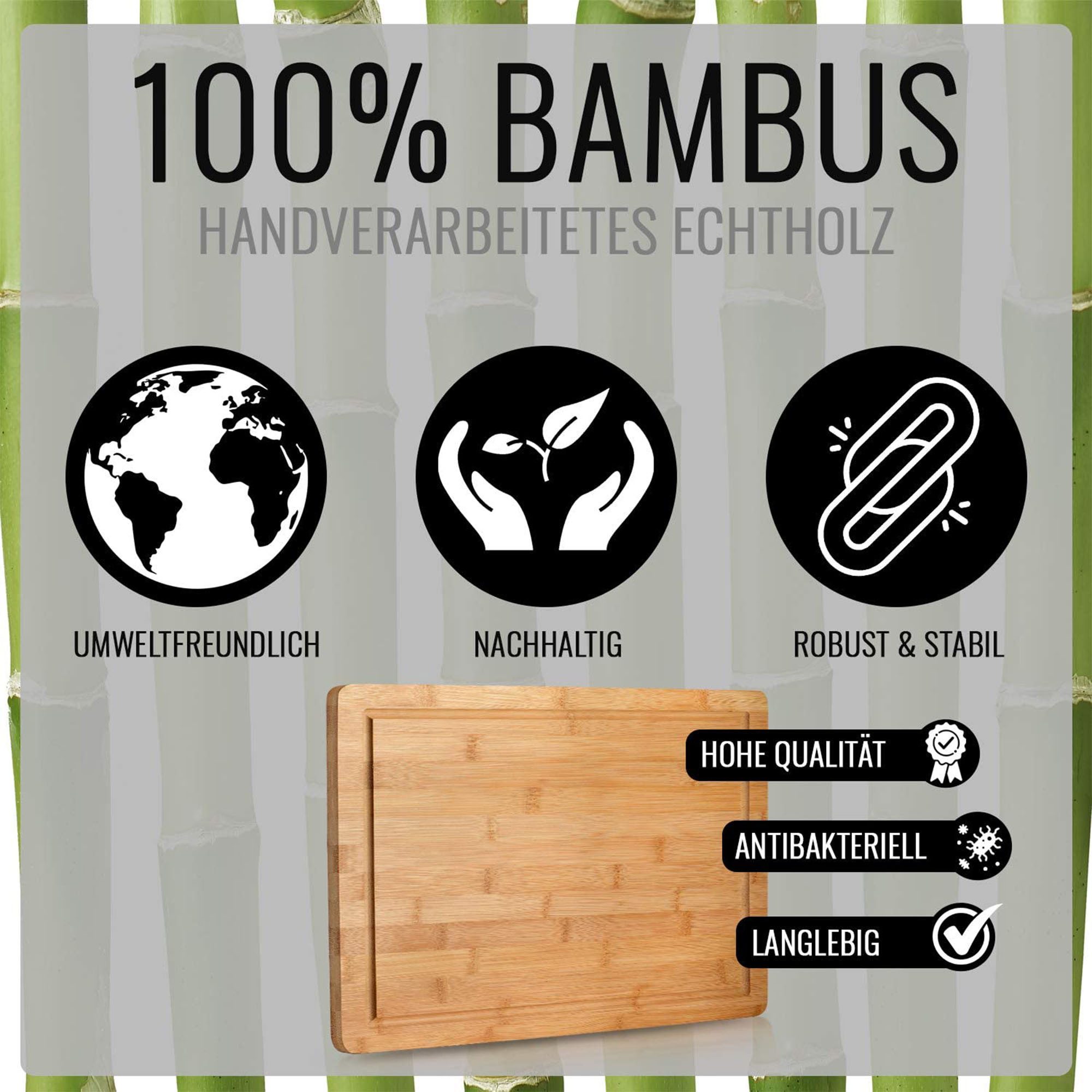 natumo Schneidebrett Schneidebrett Bambus mit Saftrille 40 x 30 cm, Bambus – Bild 4 von 5