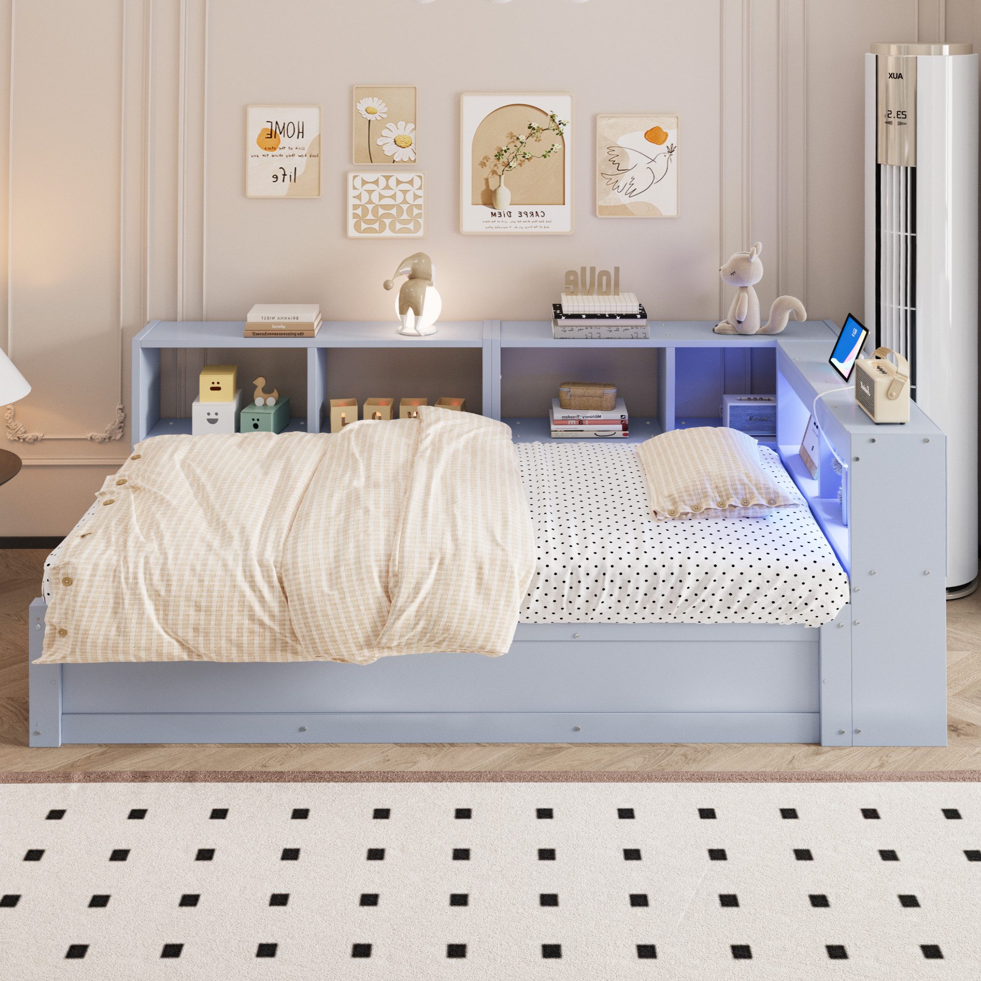STILVORA Schlafsofa Schlafsofa mit bettkasten Tagesbett 90×200 Jugendbett ohne matratze, Massivholz, Hydraulikfunktion, LED-Lichtleiste, USB-Steckdose, Für Jugendzimmer, Gästezimmer, Schlafzimmer und kleine Räume