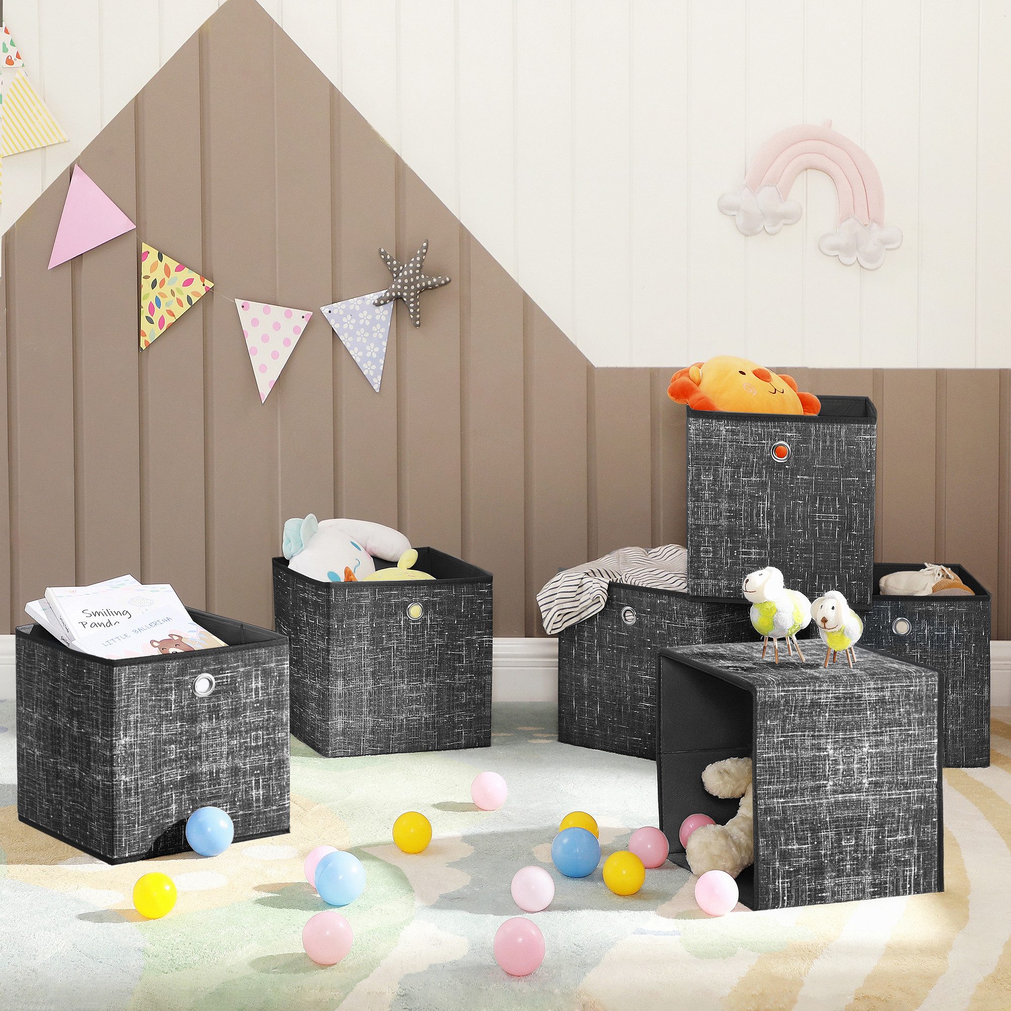 SONGMICS Aufbewahrungsbox 6er Set Ordnungsboxen (Aufbewahrung, für Würfelregal, mit Griff), 30 x 30 x 30 cm, Boxen Aufbewahrung, Organizer Box – Bild 4 von 5