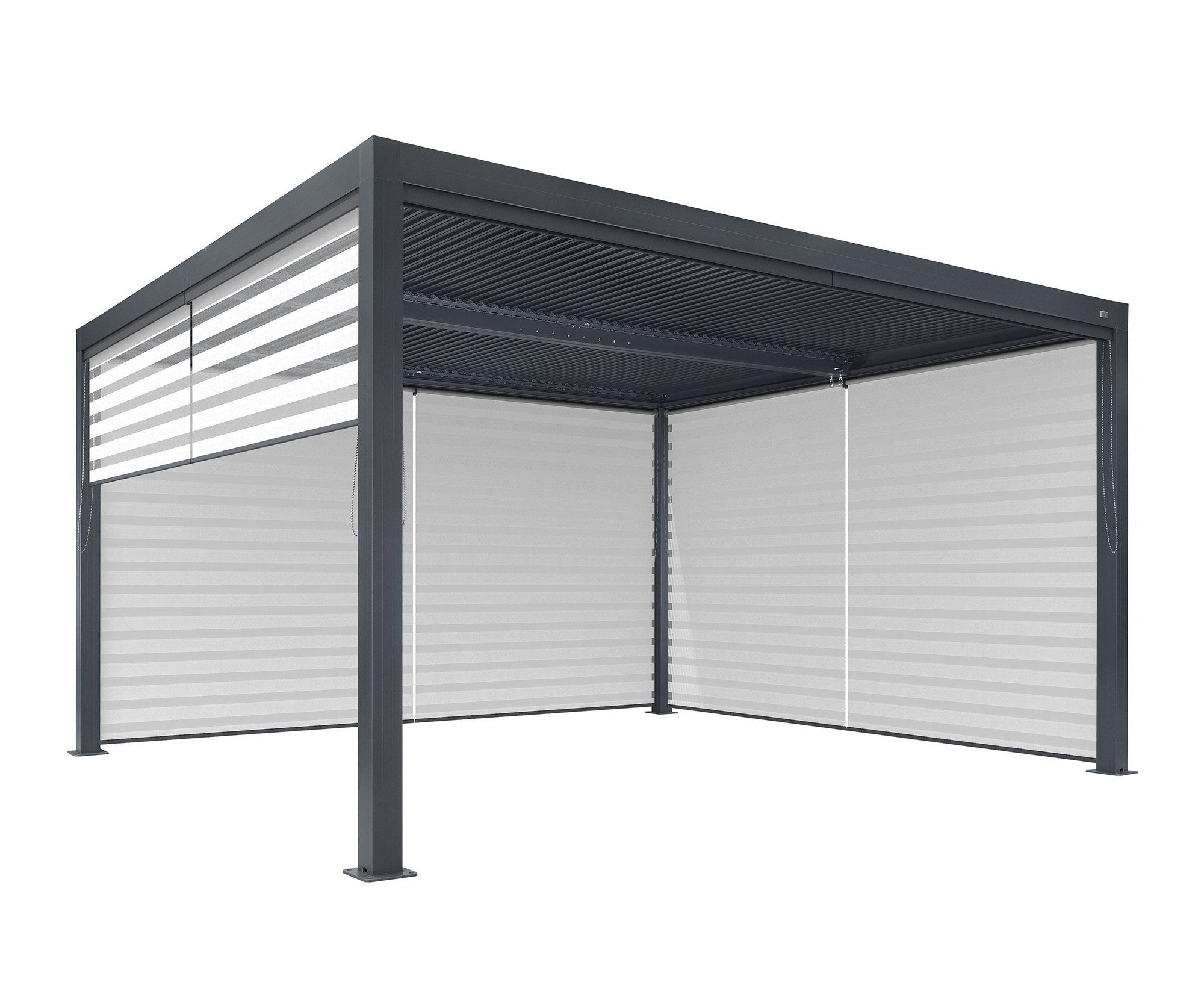 PURPLE LEAF Pergola Terrassenüberdachung mit Sonnenrollo, Gartenpavillon mit Lamellendach, (1 Pergola mit 1 Seitenrollo für die Längsseite und 2 Seitenrollos für die Schmalseiten)