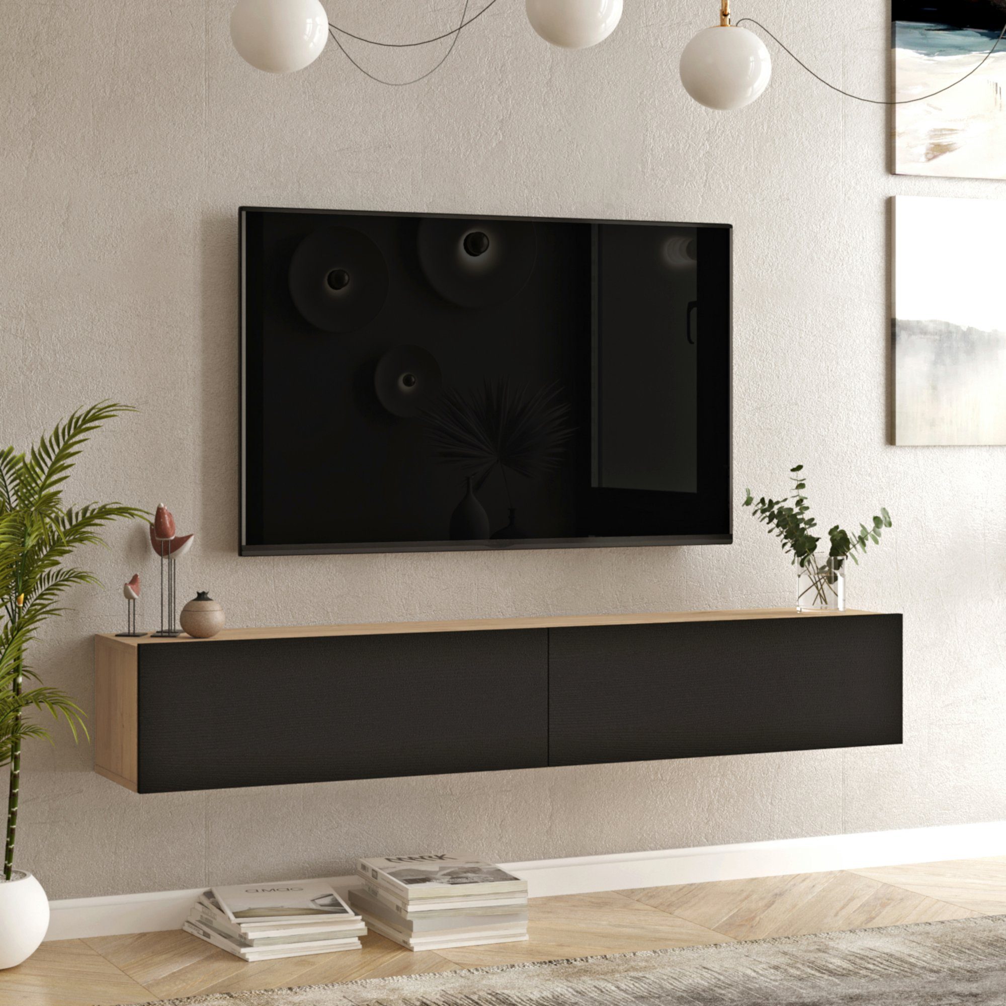 en.casa TV-Schrank »Lapinlahti« 180x31,5x29,5cm Schwarz/Betonoptik günstig online kaufen