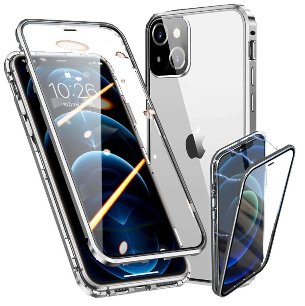 Wigento Handyhülle Beidseitiger 360 Grad Magnet / Glas Case Bumper für  Apple iPhone 13 Mini Handy Tasche Case Hülle Cover New Style