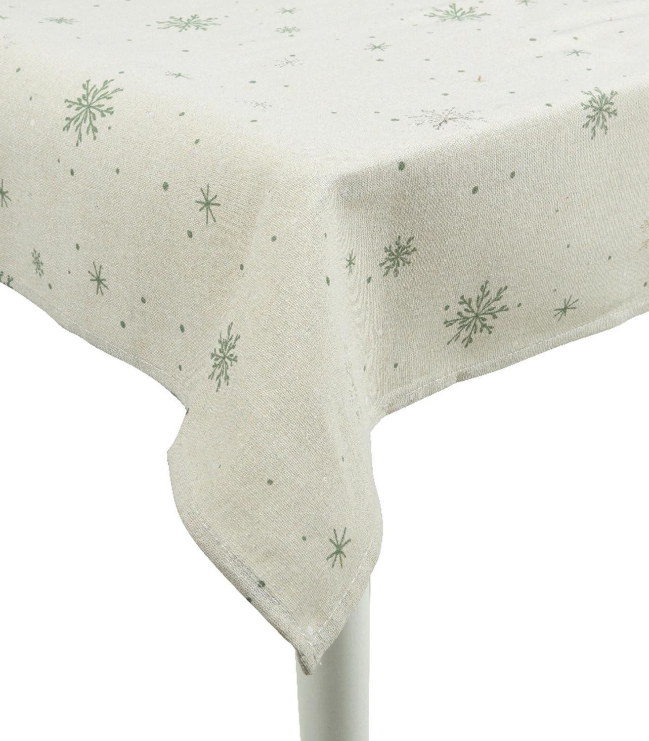 Kaemingk Tischdecke SARA, B 140 cm, L 240 cm, Creme, Grün, (1-tlg), Baumwolle, Polyester, mit Weihnachtlichen Motiven