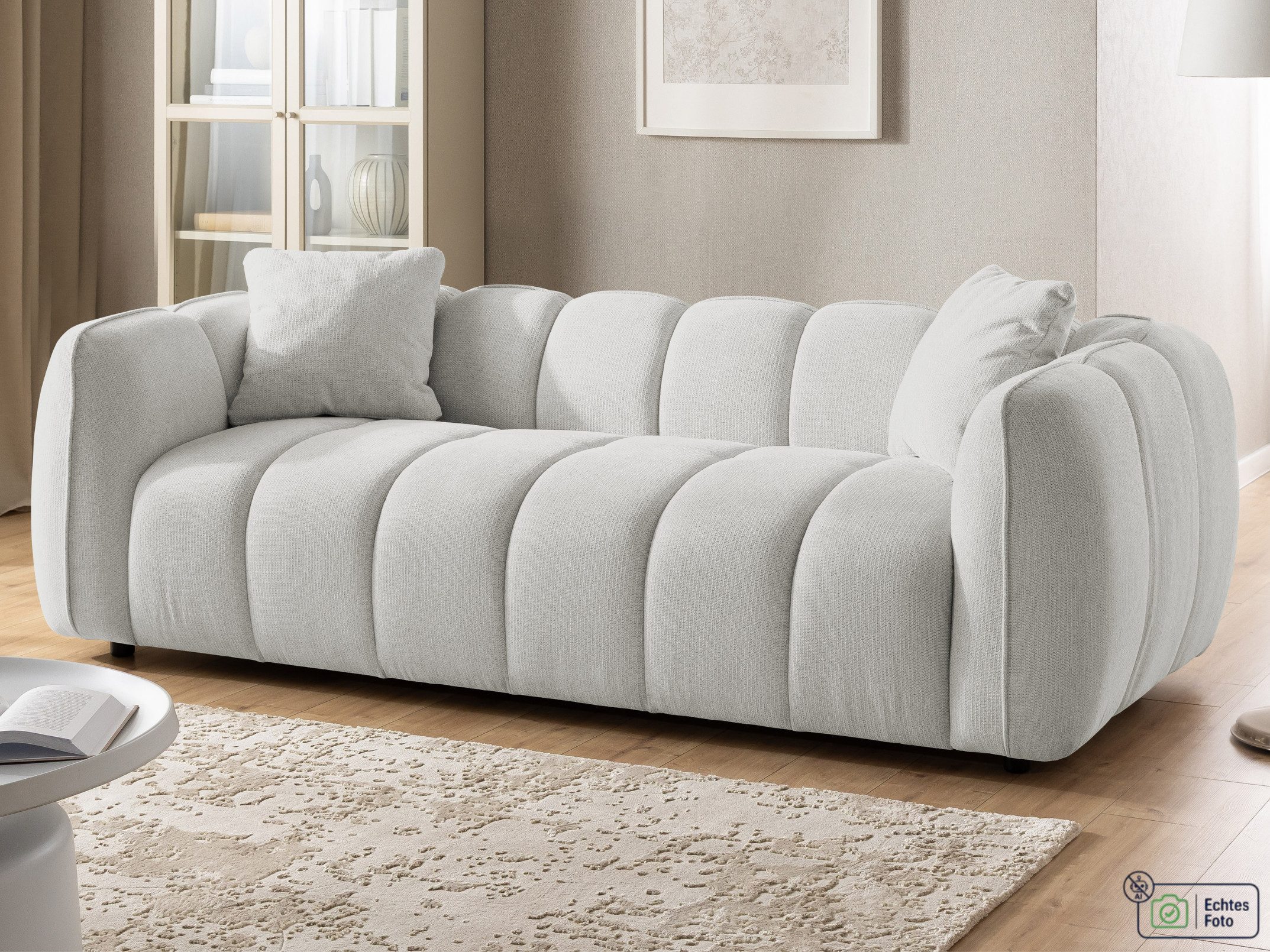 S-Style Möbel Sofa 3-Sitzer Nubira in tief gesteppter Bubble-Optik aus Strukturstoff, mit modernem Design und Wellenfederung