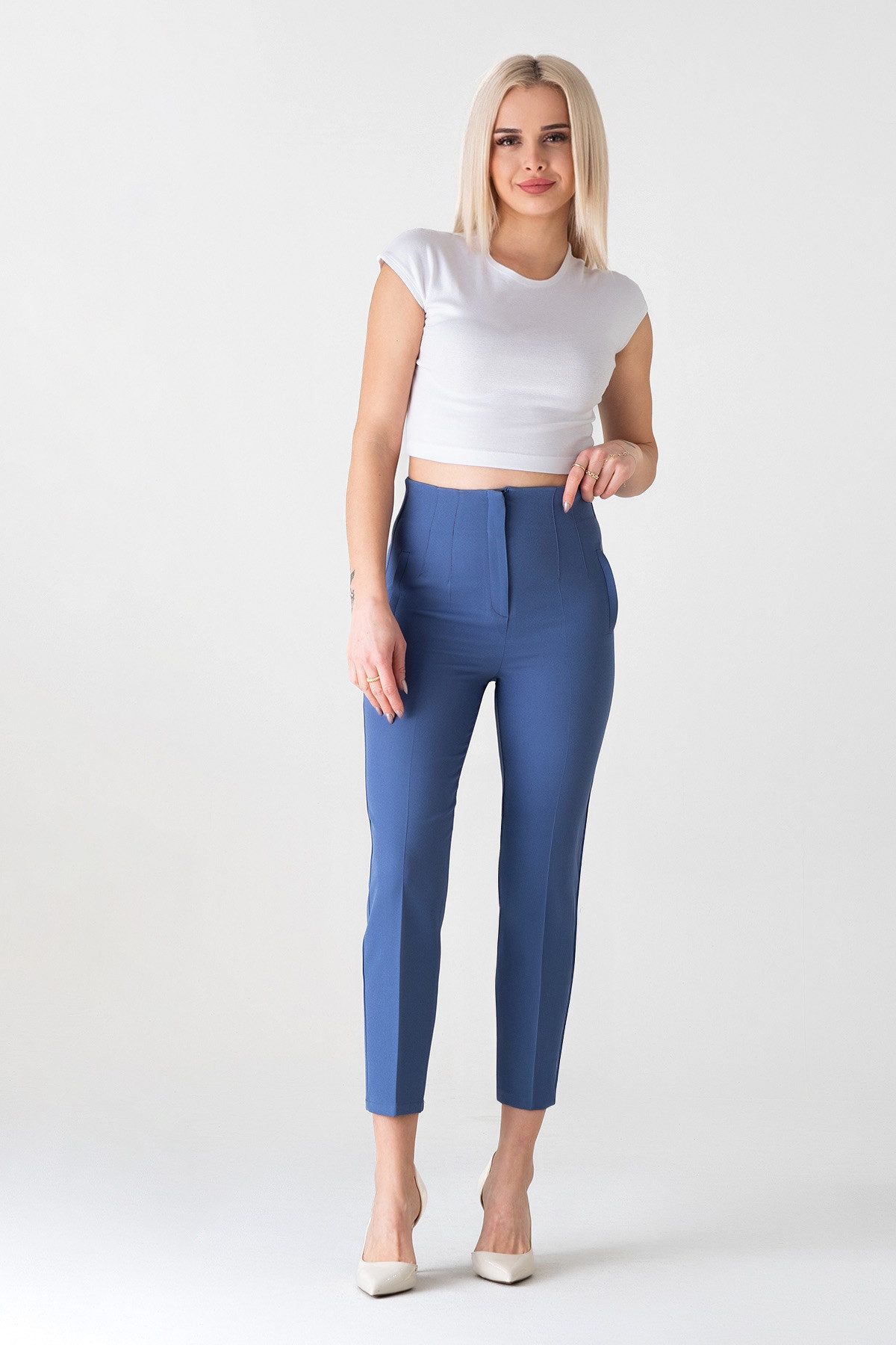 fashionshowcase Bügelfaltenhose Damen Hose Elegant Slim Fit Stretch mit V-D günstig online kaufen