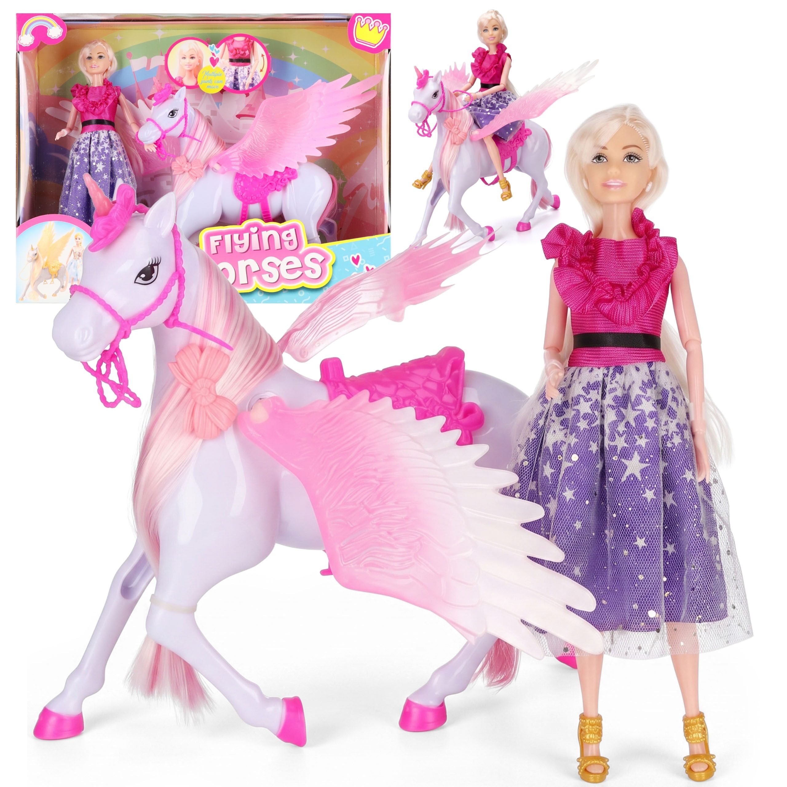 Sarcia.eu Anziehpuppe Bella Puppe mit Einhorn und Zubehör, 29 cm, ab 3 Jahren