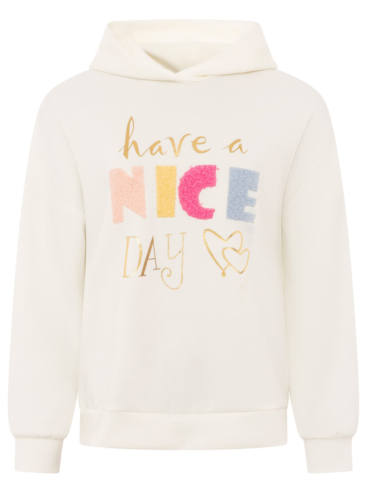 Zwillingsherz Hoodie "Nice Day" Kapuze, lange Ärmel, elastische Bündchen, großer Neon-Print