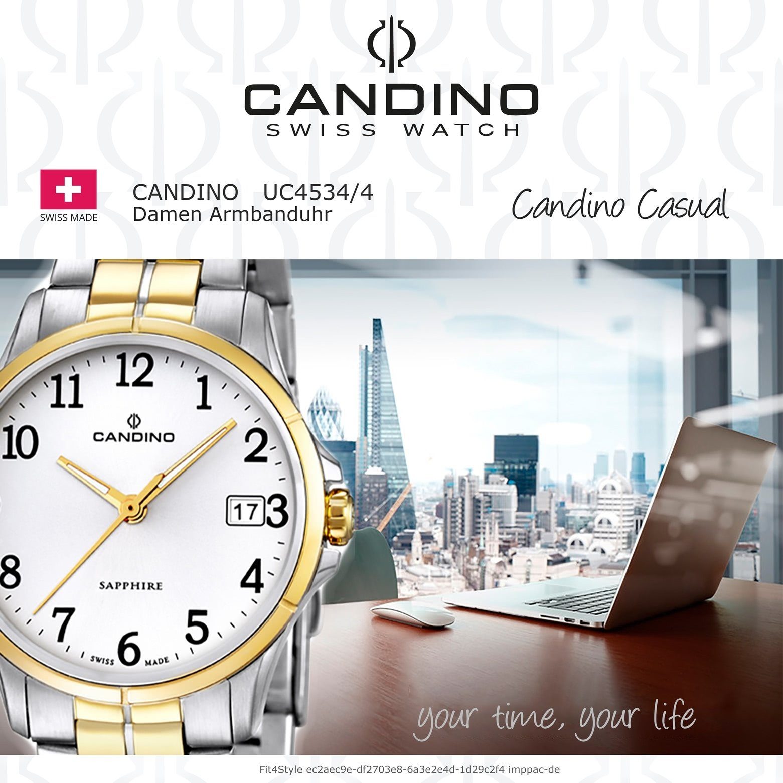 Candino C4534/4, Damen, Quarzuhr Analog Herren Elegant Uhr rund, Candino silber-gold, Unisex Armbanduhr Edelstahlarmband