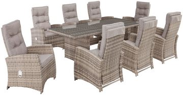 KONIFERA Garten-Essgruppe Nizza, (25-tlg), 8 Sessel, stufenlos verstellbar, Tisch: 230x100 cm, inkl. Auflagen