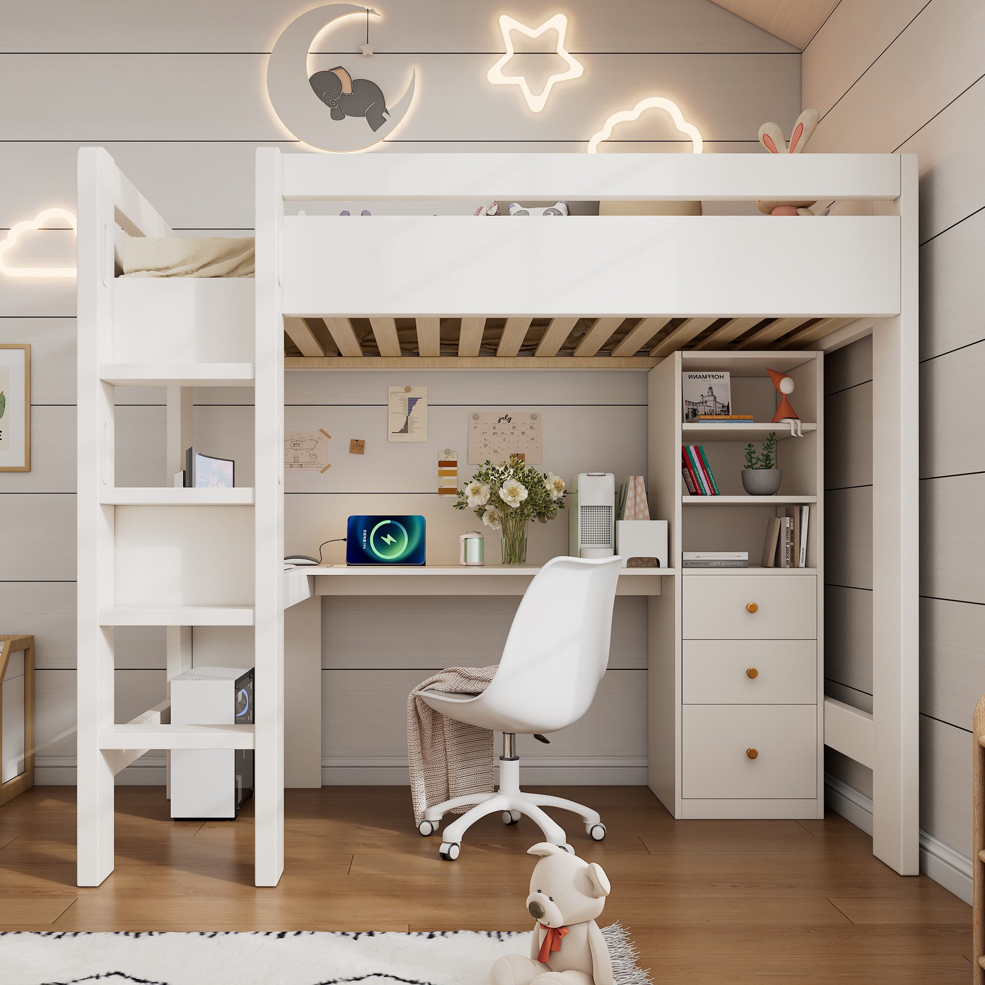 TavilaEcon Hochbett Kinderbett mit L-förmigem Schreibtisch, günstig online kaufen