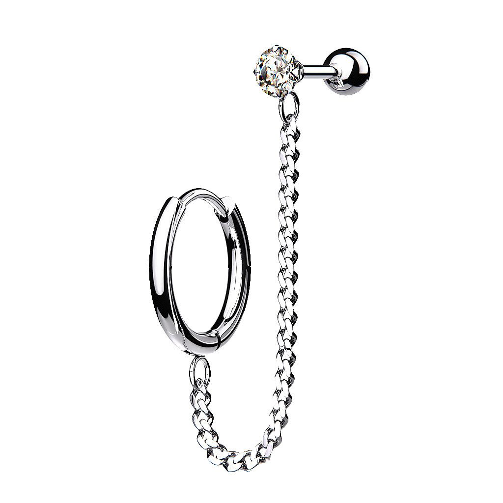 Taffstyle Piercing-Set Ohrring Clicker Helix Cartilage Ohrpiercing mit Kette Kristall Stecker (Ohrpiercing Cartilage Knorpel Ohr Tragus Helix Rook Lobe Daith Conch Orbital Snug Ohrring Piercing)